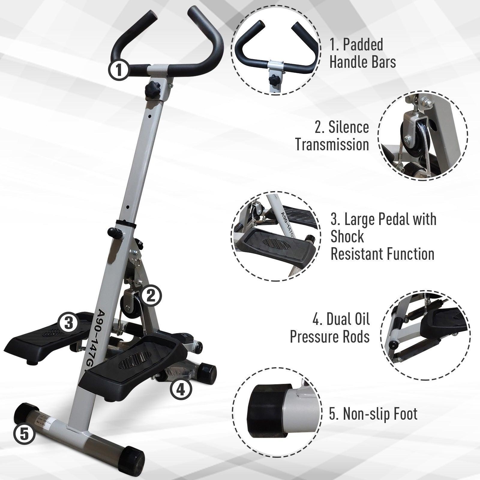 HOMCOM Stepper with Handle Workout Machine - Grey - ALL4U RETAILER LTD