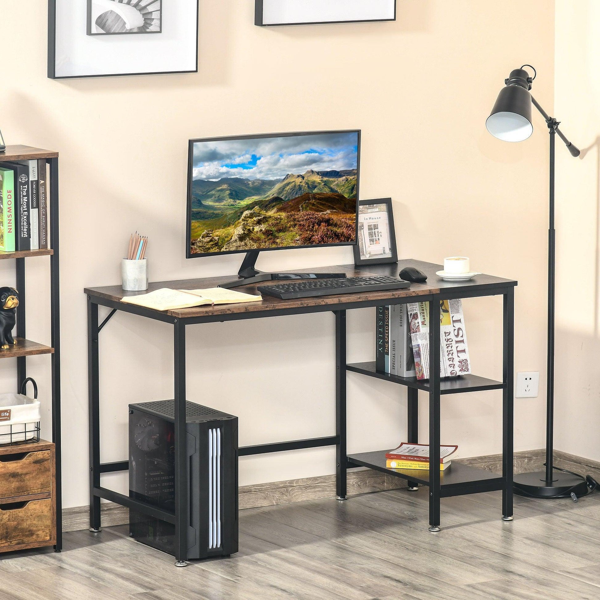 HOMCOM Study Desk, 2 Shelves, Steel Frame - ALL4U RETAILER LTD