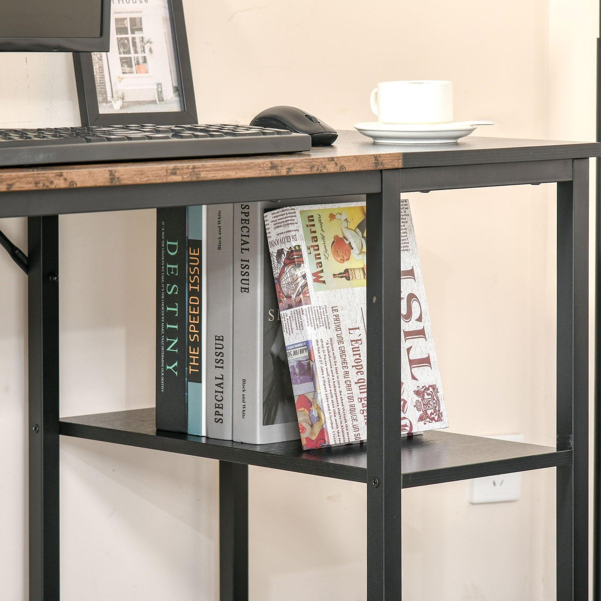 HOMCOM Study Desk, 2 Shelves, Steel Frame - ALL4U RETAILER LTD