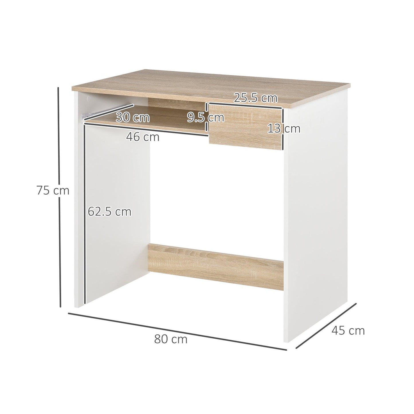 HOMCOM Study Desk with Keyboard Tray - Oak - ALL4U RETAILER LTD