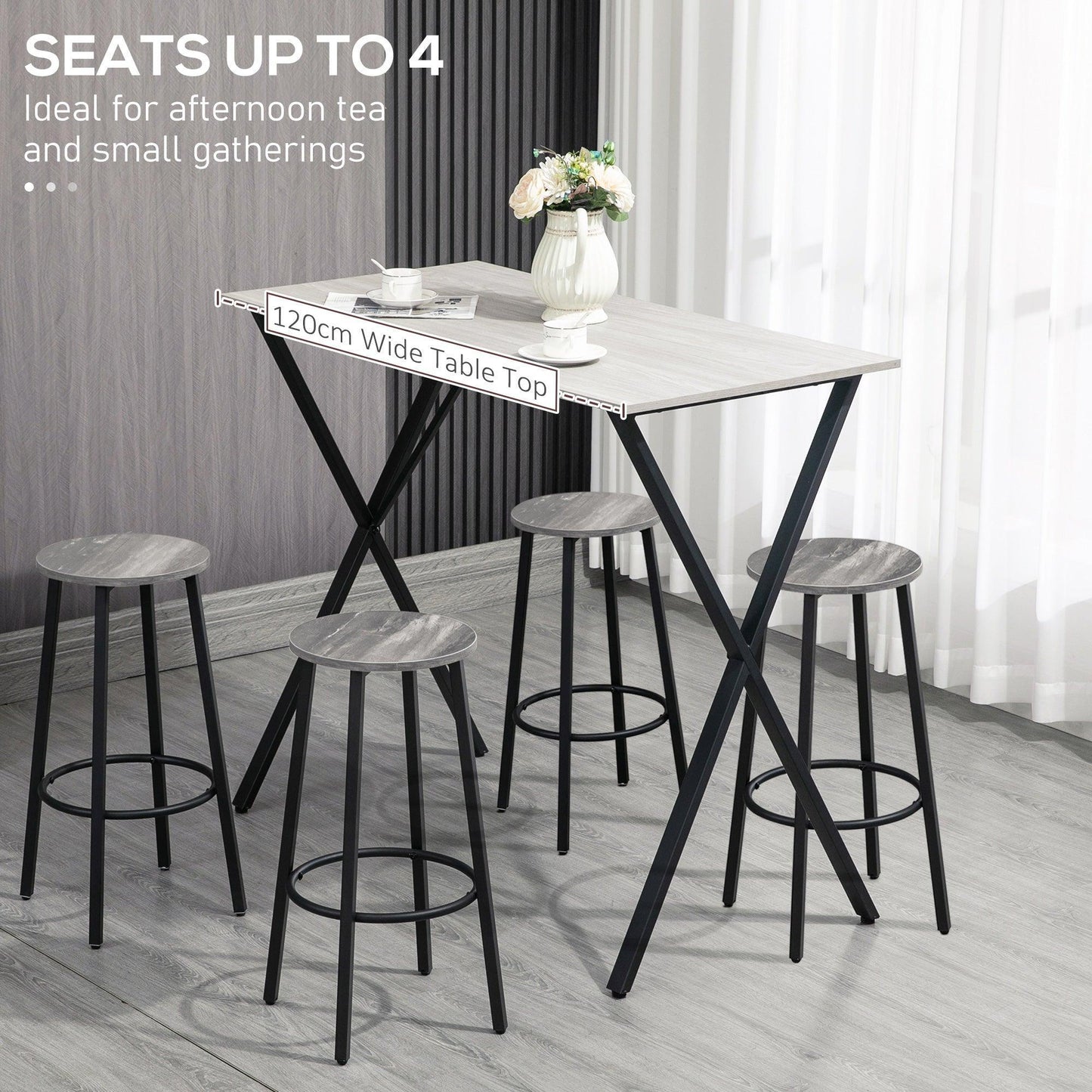 HOMCOM Stylish 120 cm Bar Table: Marble Top, Steel Legs - ALL4U RETAILER LTD