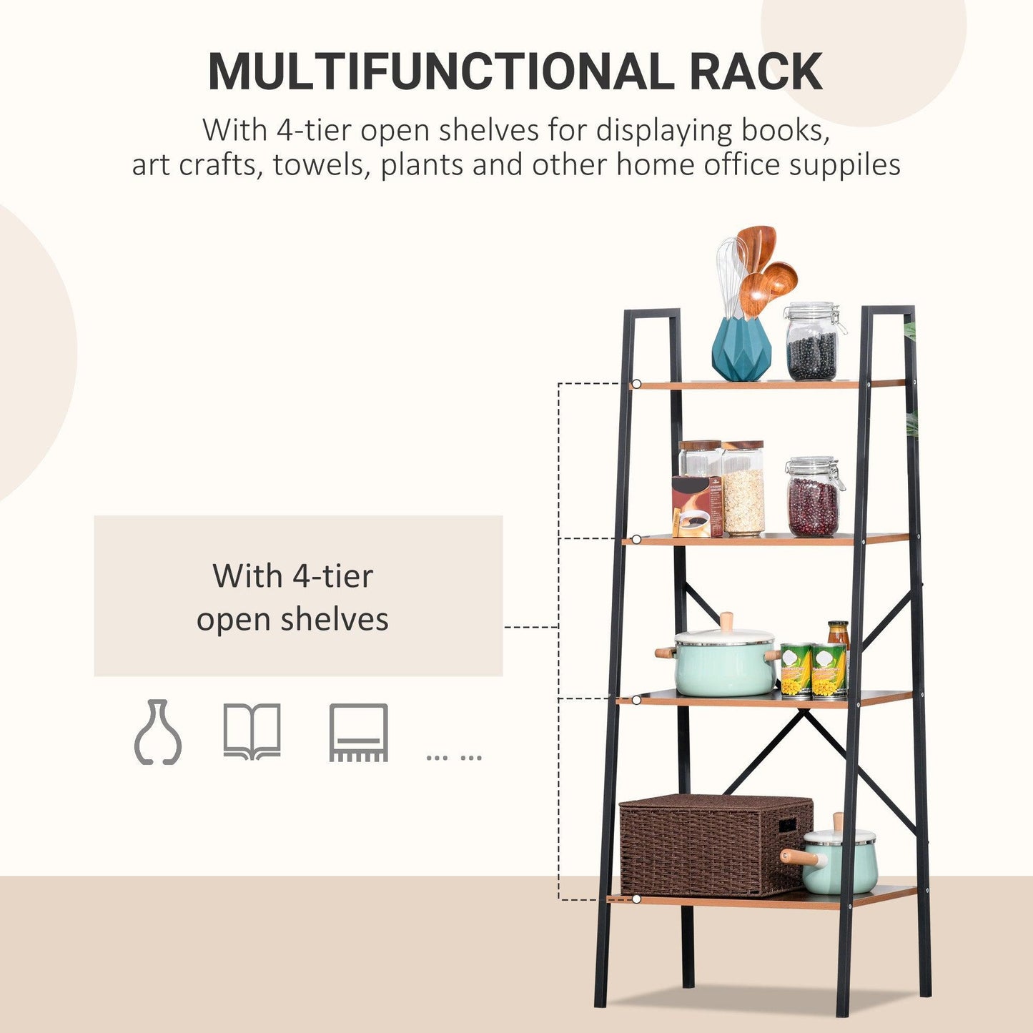 HOMCOM Stylish 4-Tier Ladder Shelf Bookcase - Sleek Storage & Display - ALL4U RETAILER LTD