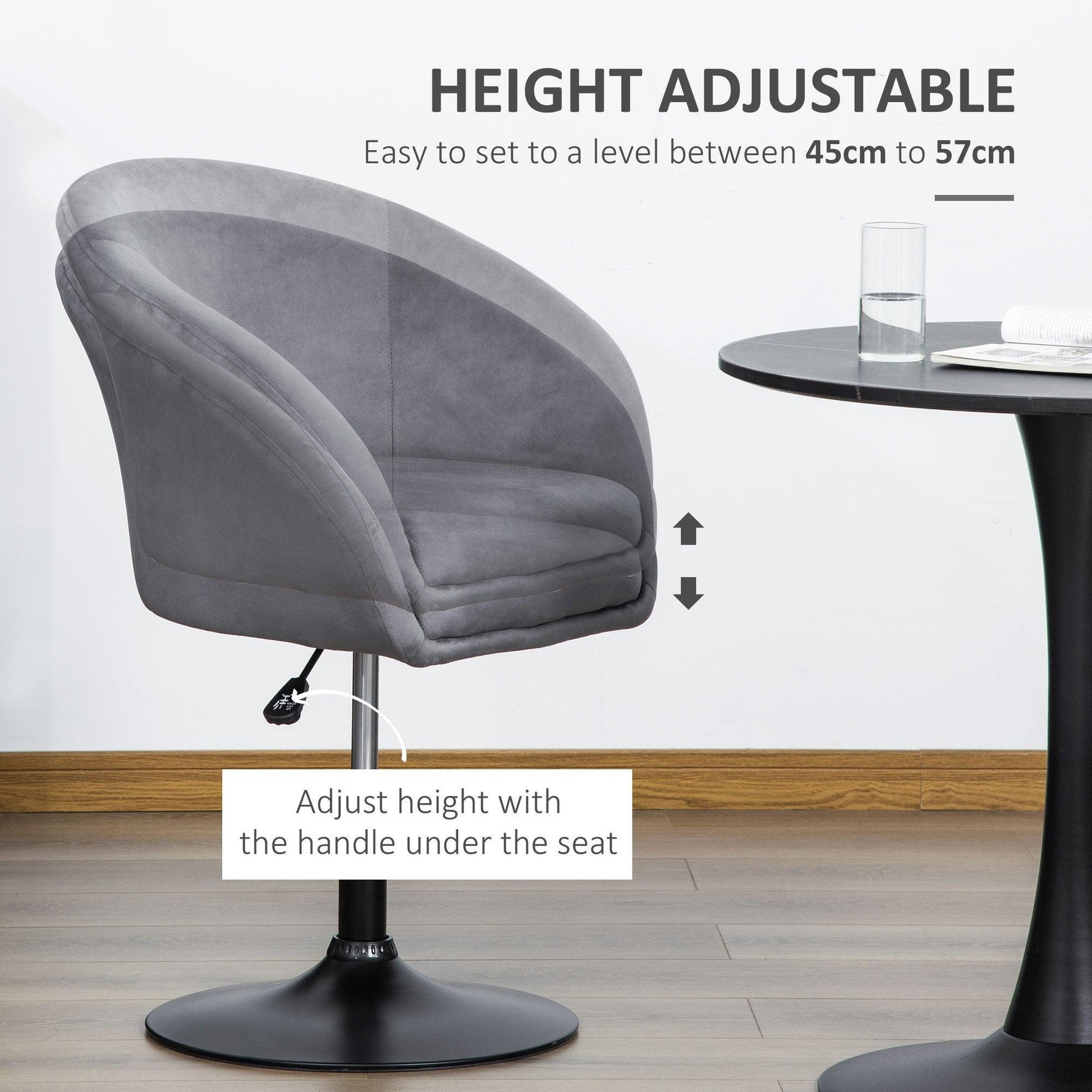 HOMCOM Swivel Bar Stool with Back, Adjustable Height - Grey - ALL4U RETAILER LTD