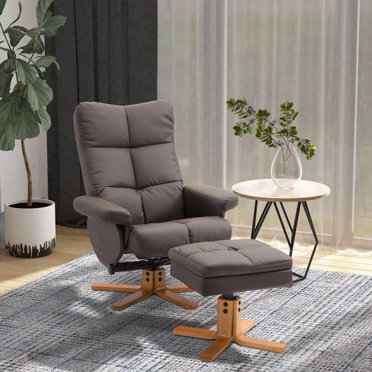 HOMCOM Swivel Recliner Chair & Footstool Set - Brown - ALL4U RETAILER LTD