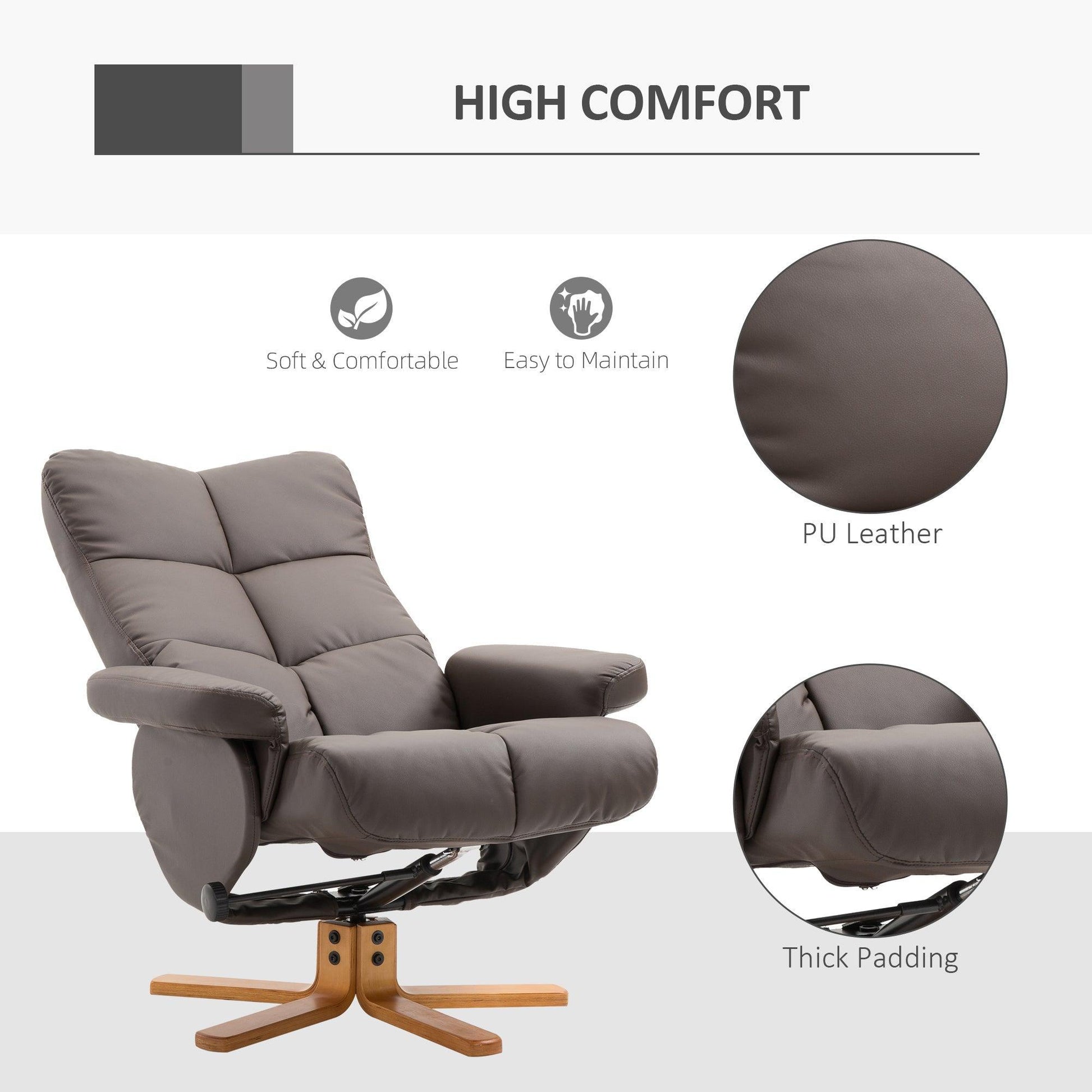 HOMCOM Swivel Recliner Chair & Footstool Set - Brown - ALL4U RETAILER LTD