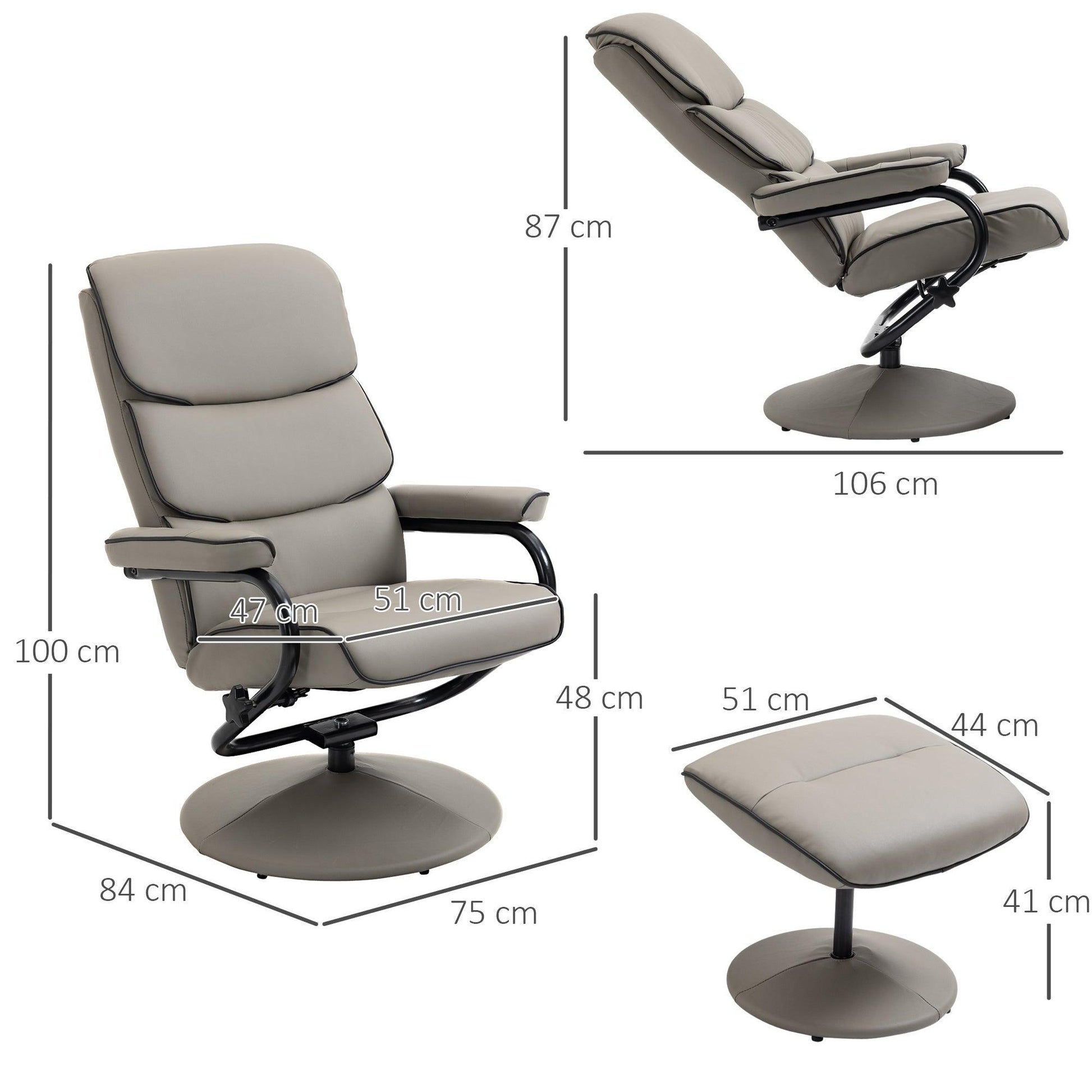 HOMCOM Swivel Recliner Chair with Ottoman - ALL4U RETAILER LTD