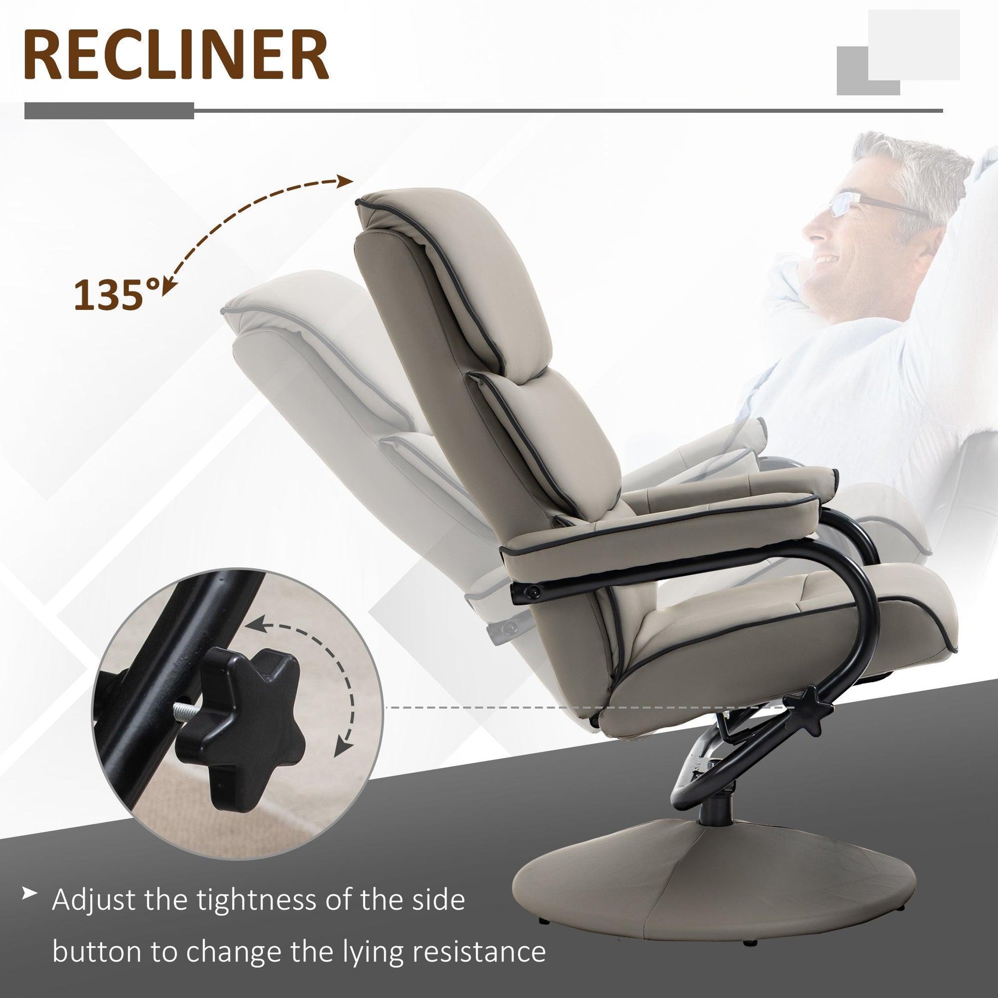 HOMCOM Swivel Recliner Chair with Ottoman - ALL4U RETAILER LTD