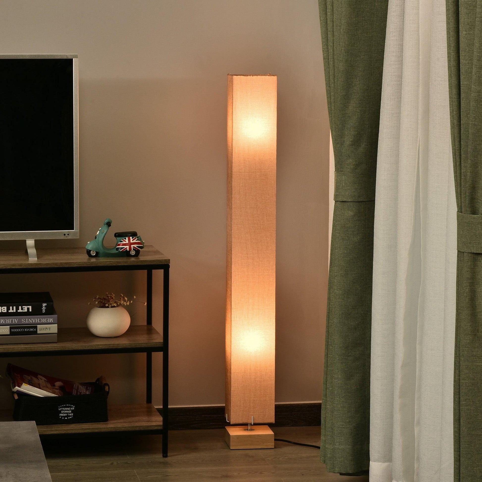 HOMCOM Tall Linen Floor Lamp with Wood Base - Soft & Stylish Lighting - ALL4U RETAILER LTD