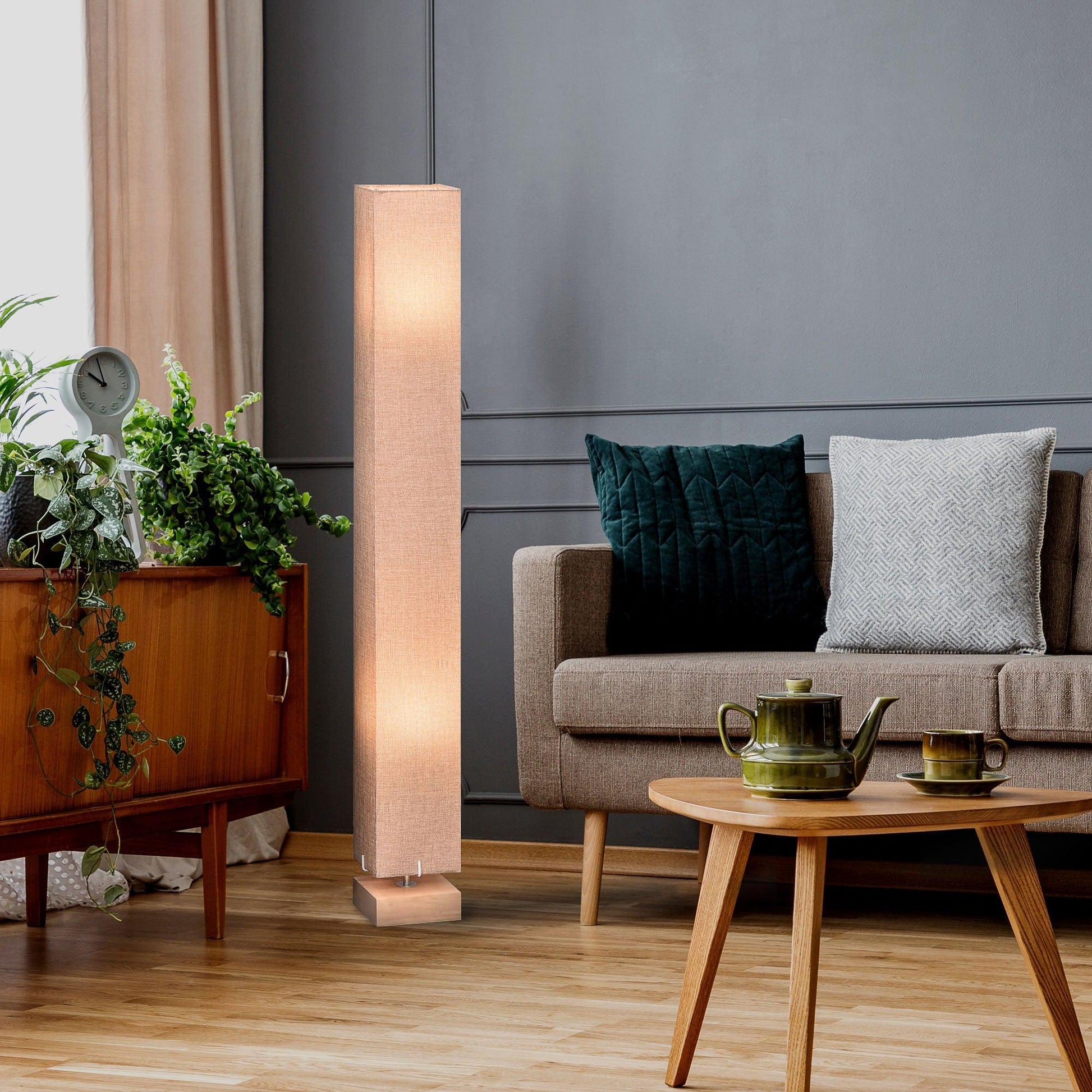 HOMCOM Tall Linen Floor Lamp with Wood Base - Soft & Stylish Lighting - ALL4U RETAILER LTD