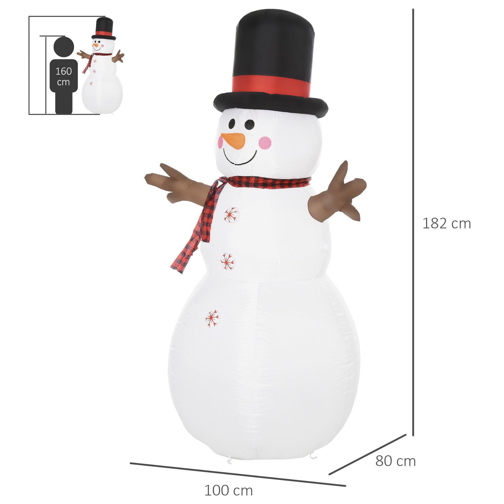 HOMCOM Tall Outdoor Inflatable Snowman Decor with LED Lights - ALL4U RETAILER LTD