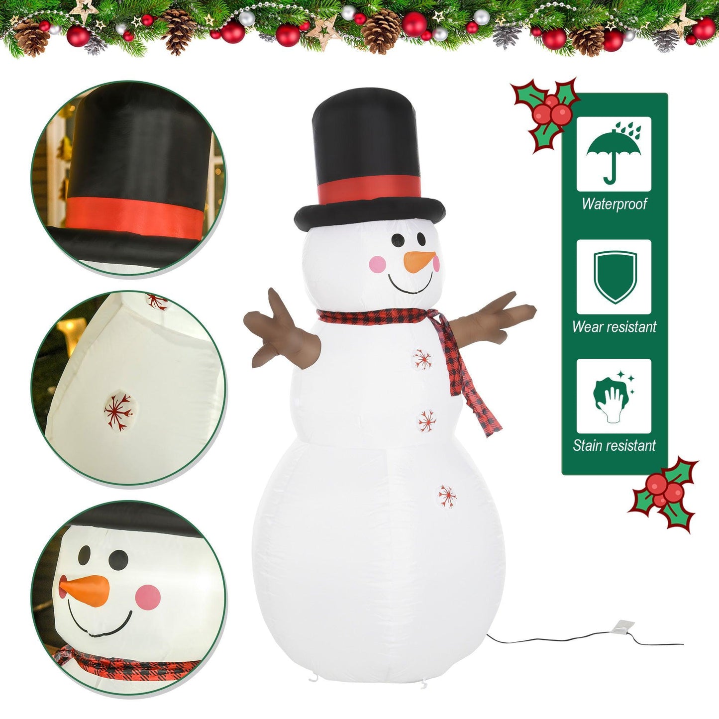 HOMCOM Tall Outdoor Inflatable Snowman Decor with LED Lights - ALL4U RETAILER LTD