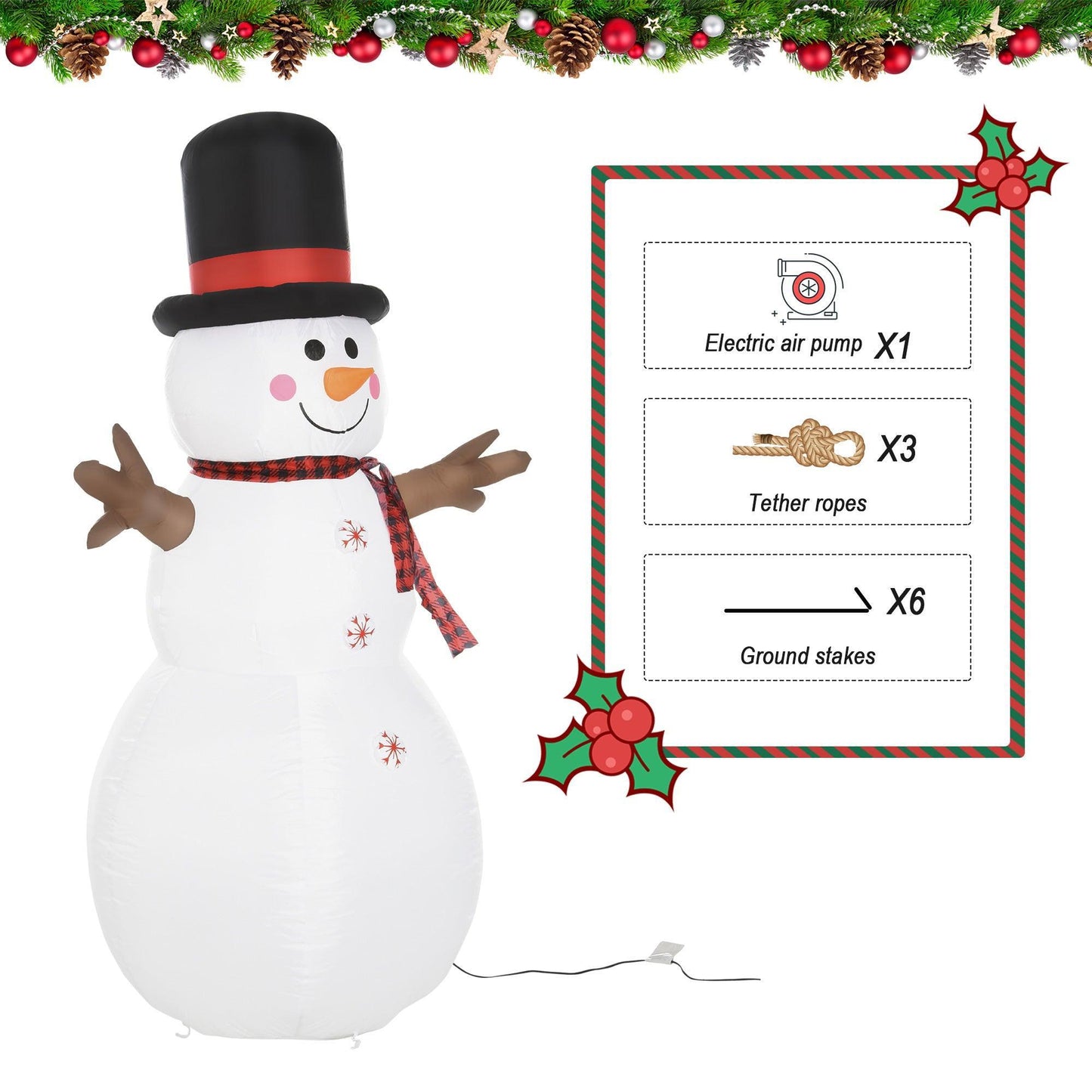 HOMCOM Tall Outdoor Inflatable Snowman Decor with LED Lights - ALL4U RETAILER LTD