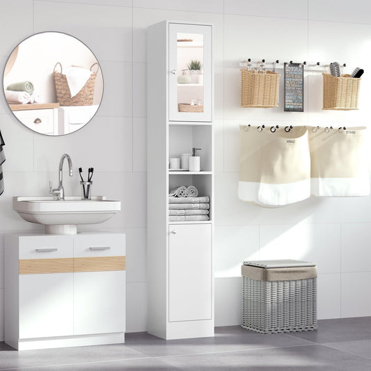 HOMCOM Tall White Bathroom Cabinet with Mirror - ALL4U RETAILER LTD