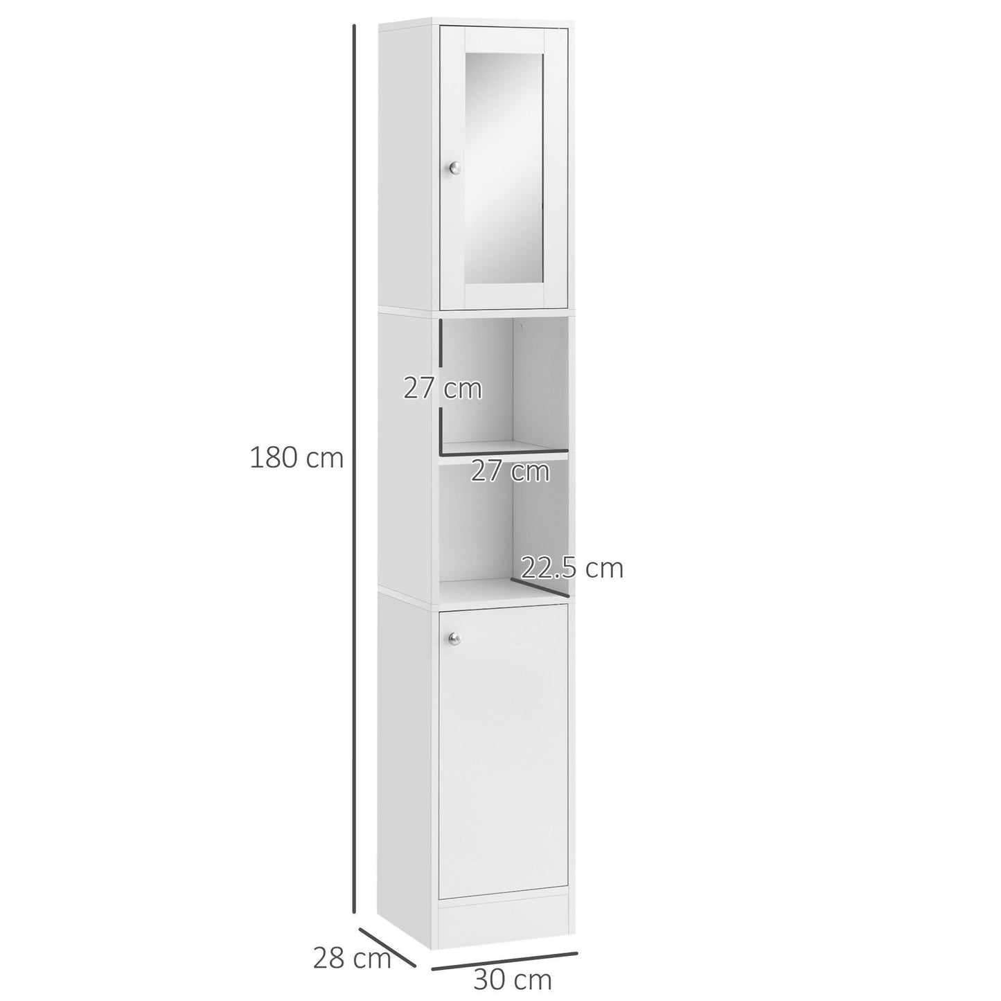 HOMCOM Tall White Bathroom Cabinet with Mirror - ALL4U RETAILER LTD