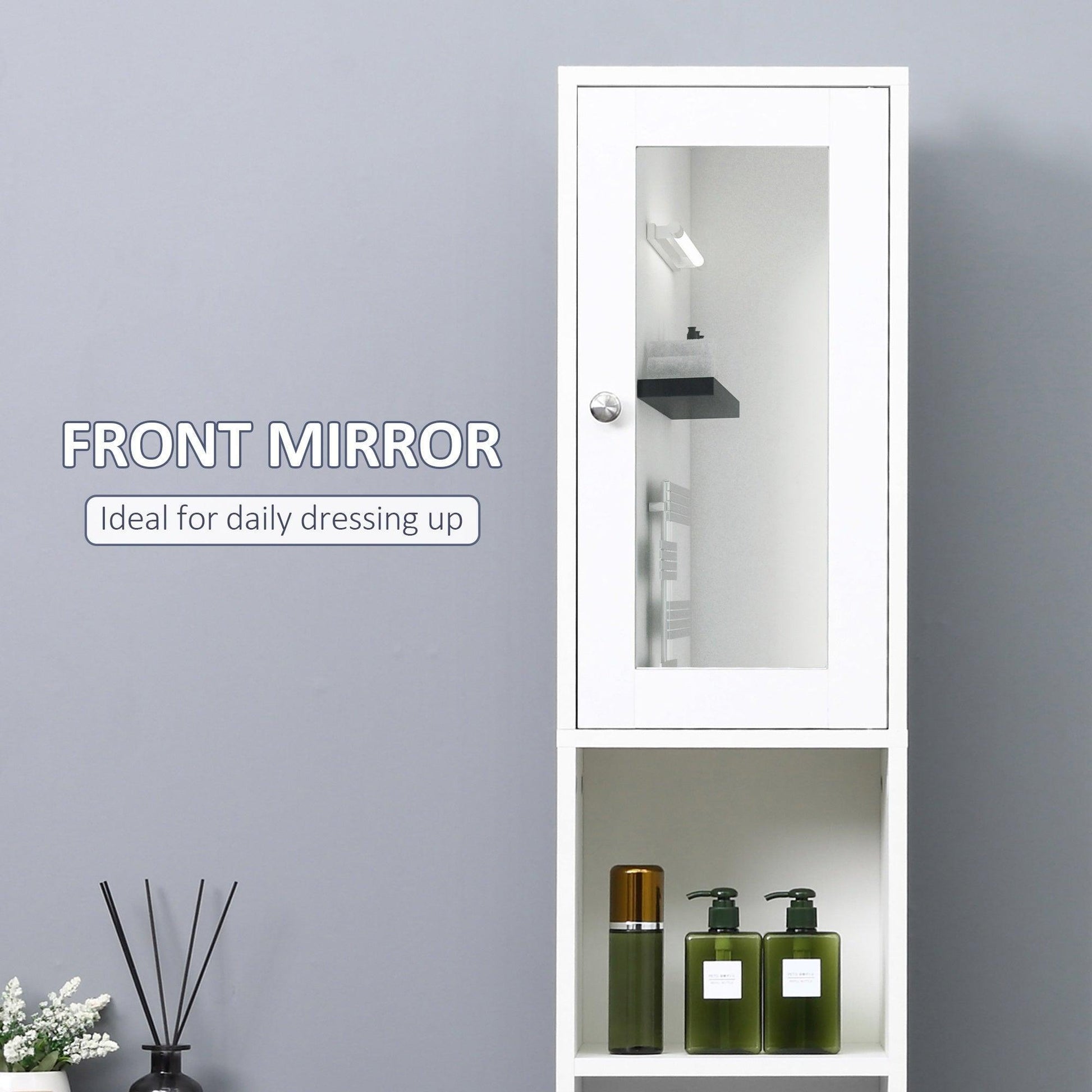 HOMCOM Tall White Bathroom Cabinet with Mirror - ALL4U RETAILER LTD