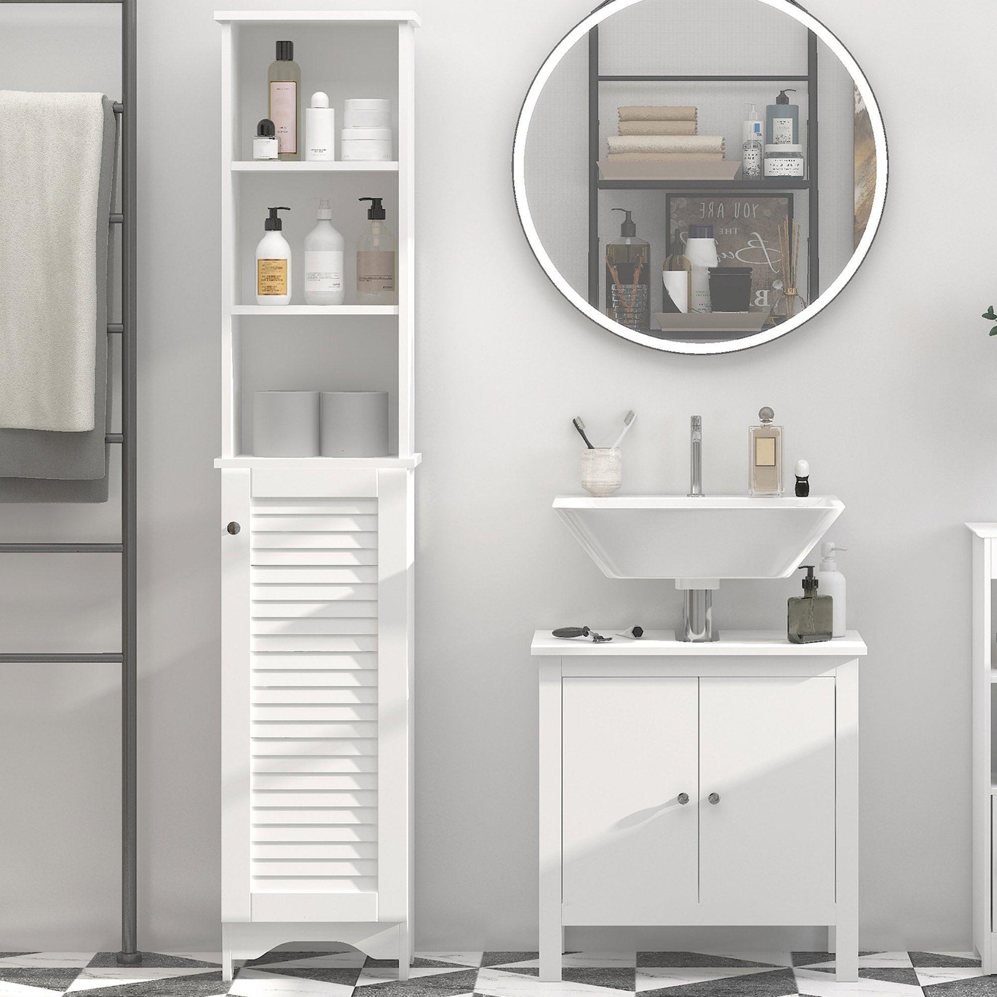 HOMCOM Tallboy Bathroom Storage Cabinet - White - ALL4U RETAILER LTD