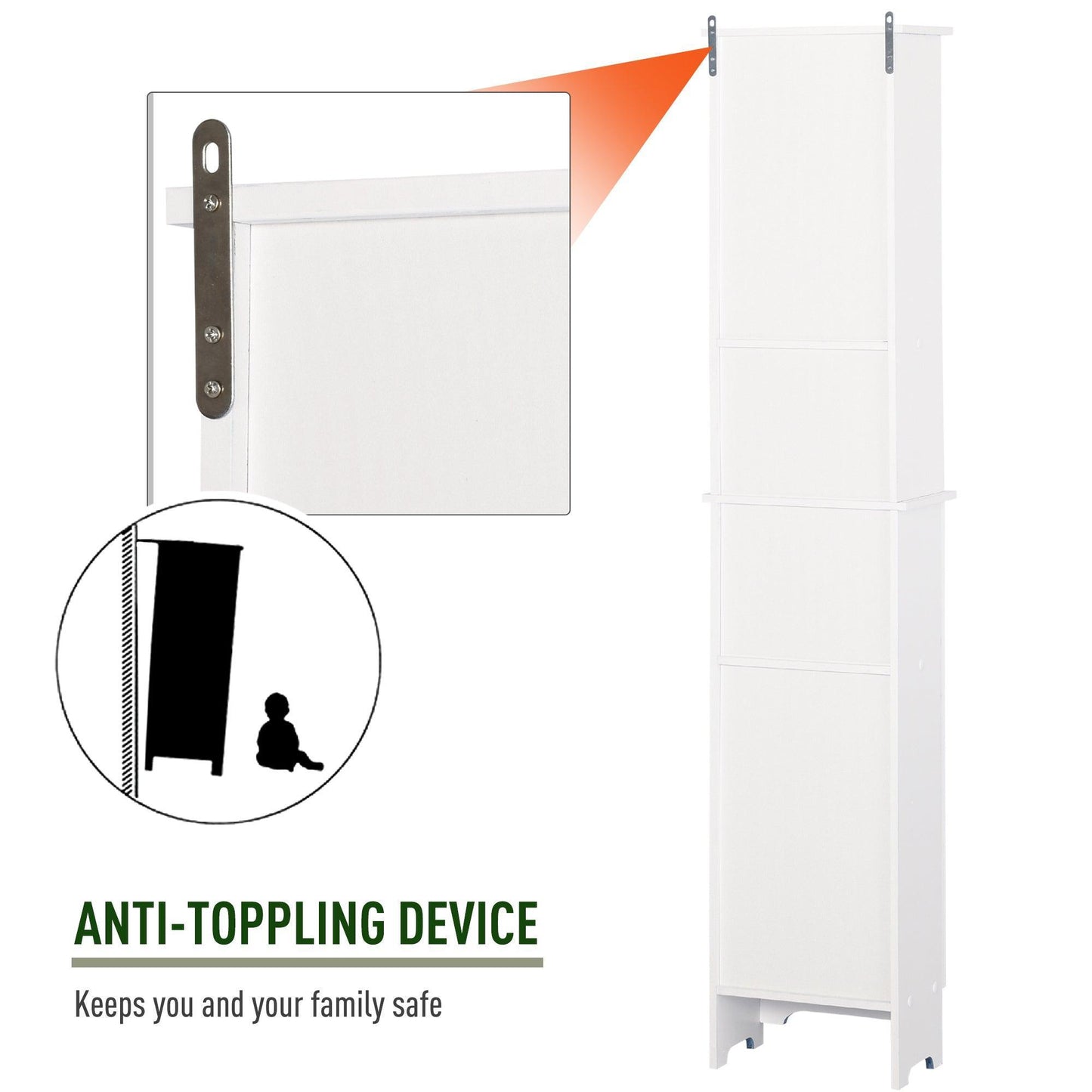 HOMCOM Tallboy Bathroom Storage Cabinet - White - ALL4U RETAILER LTD