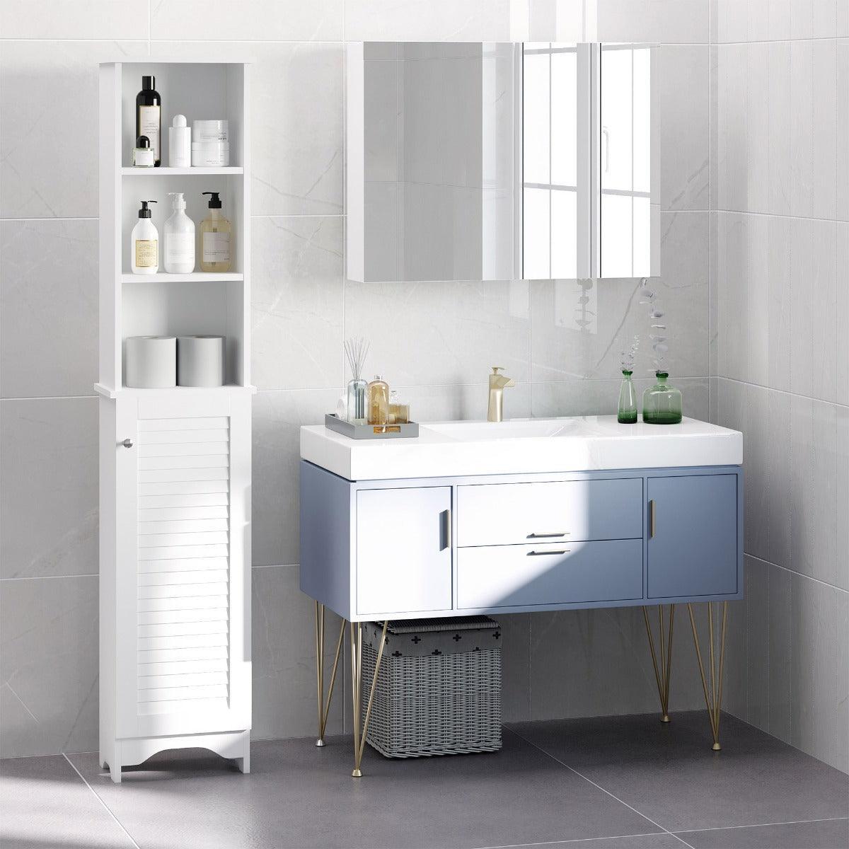 HOMCOM Tallboy Bathroom Storage Cabinet - White - ALL4U RETAILER LTD