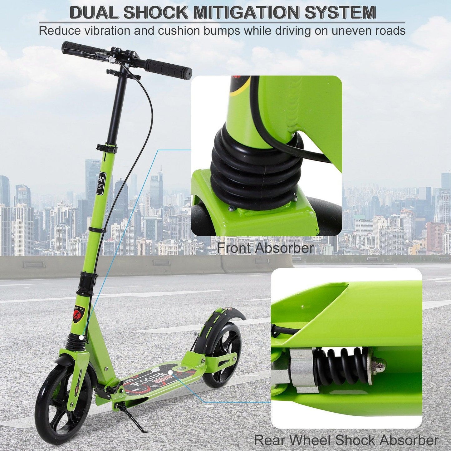 HOMCOM Teens Kick Scooter - Foldable, Adjustable & Lightweight - ALL4U RETAILER LTD