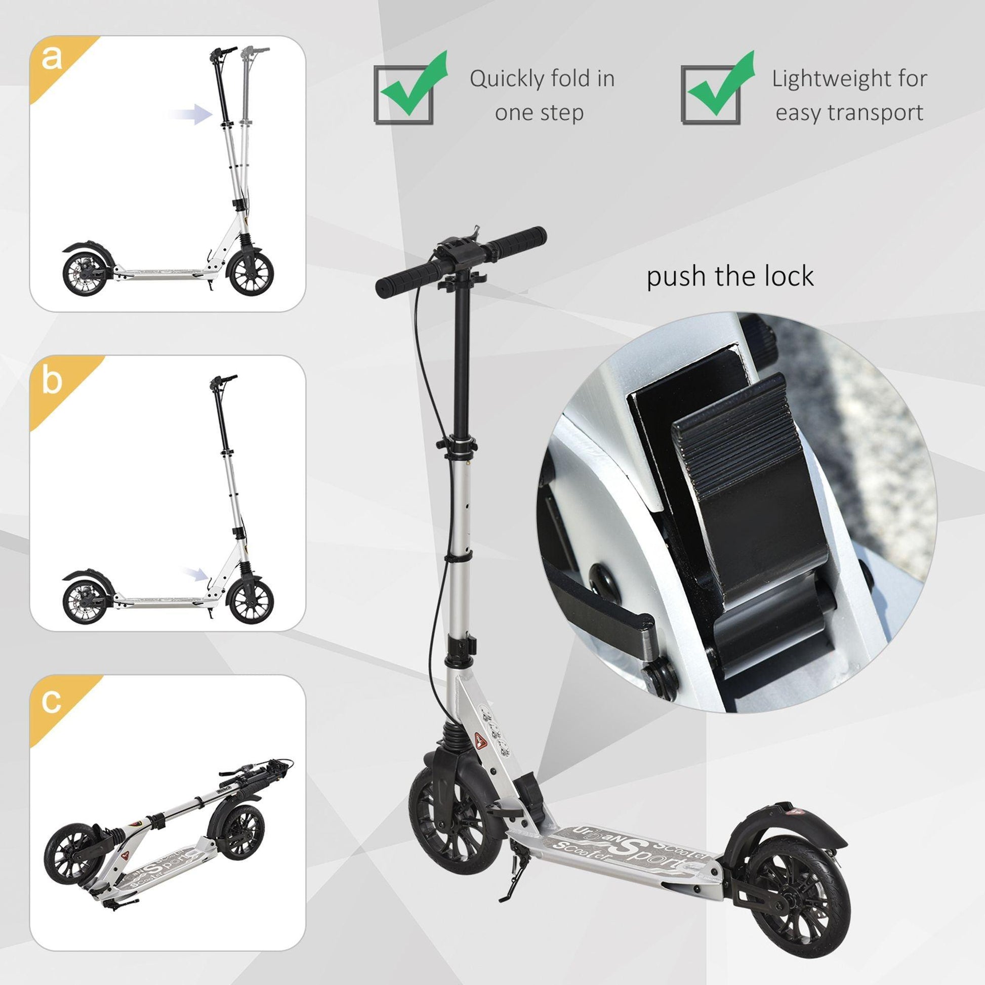 HOMCOM Teens Kick Scooter: Foldable & Adjustable, Silver - ALL4U RETAILER LTD