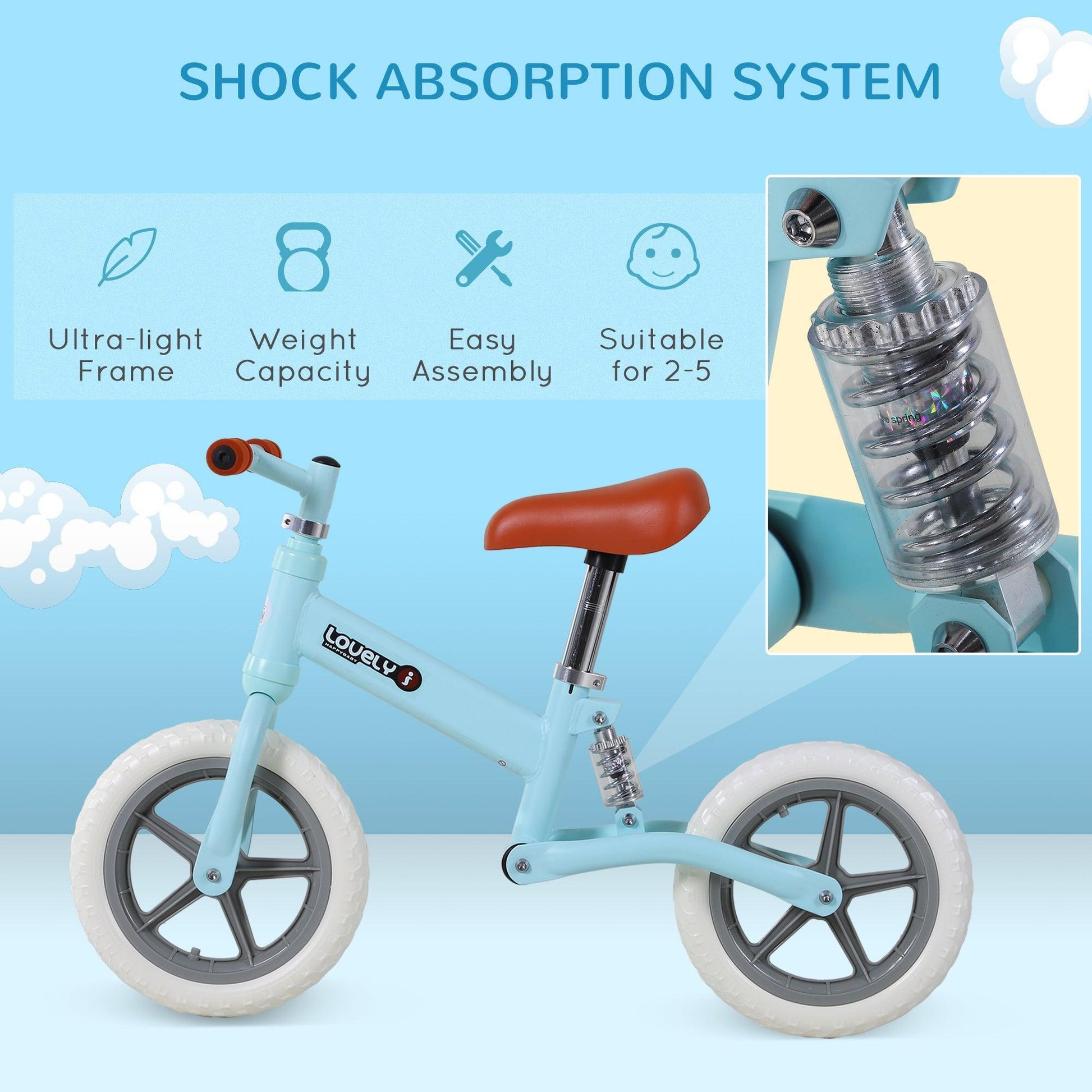 HOMCOM Toddler Balance Bike - Blue Walk Training (No Pedal) - ALL4U RETAILER LTD