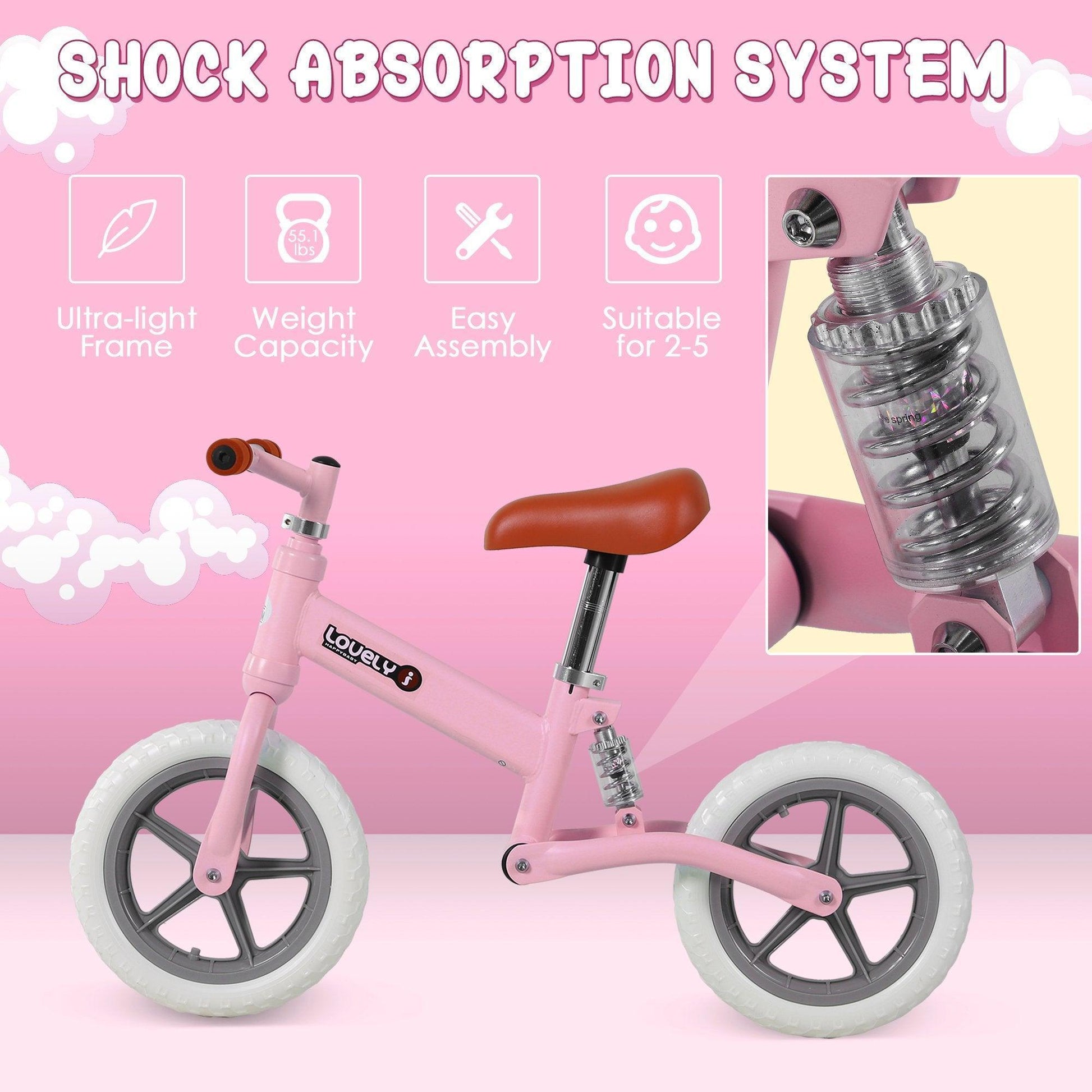 HOMCOM Toddler Balance Bike: No Pedal Training (Pink) - ALL4U RETAILER LTD