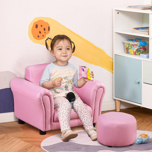 HOMCOM Toddler Seating Sofa Set with Free Footstool - Pink - ALL4U RETAILER LTD