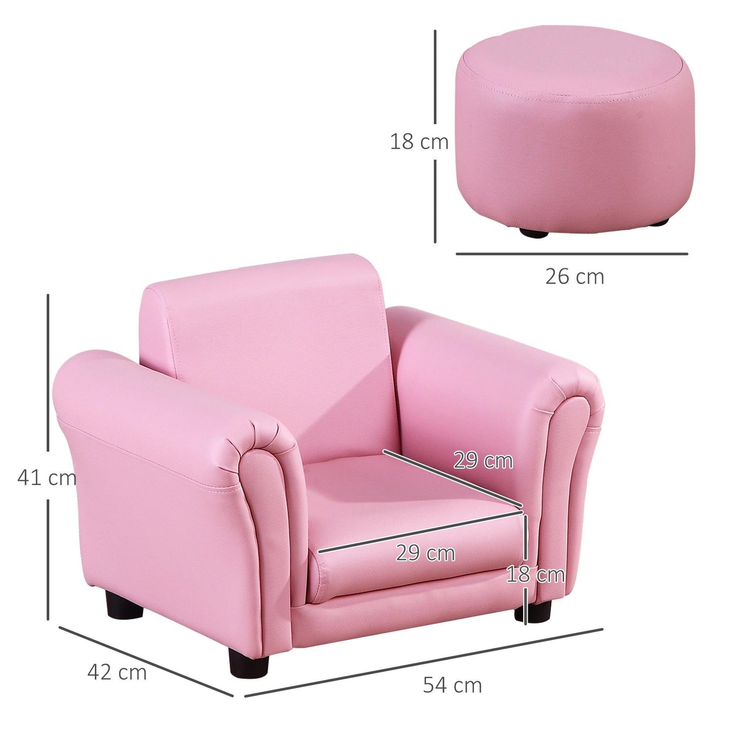 HOMCOM Toddler Seating Sofa Set with Free Footstool - Pink - ALL4U RETAILER LTD