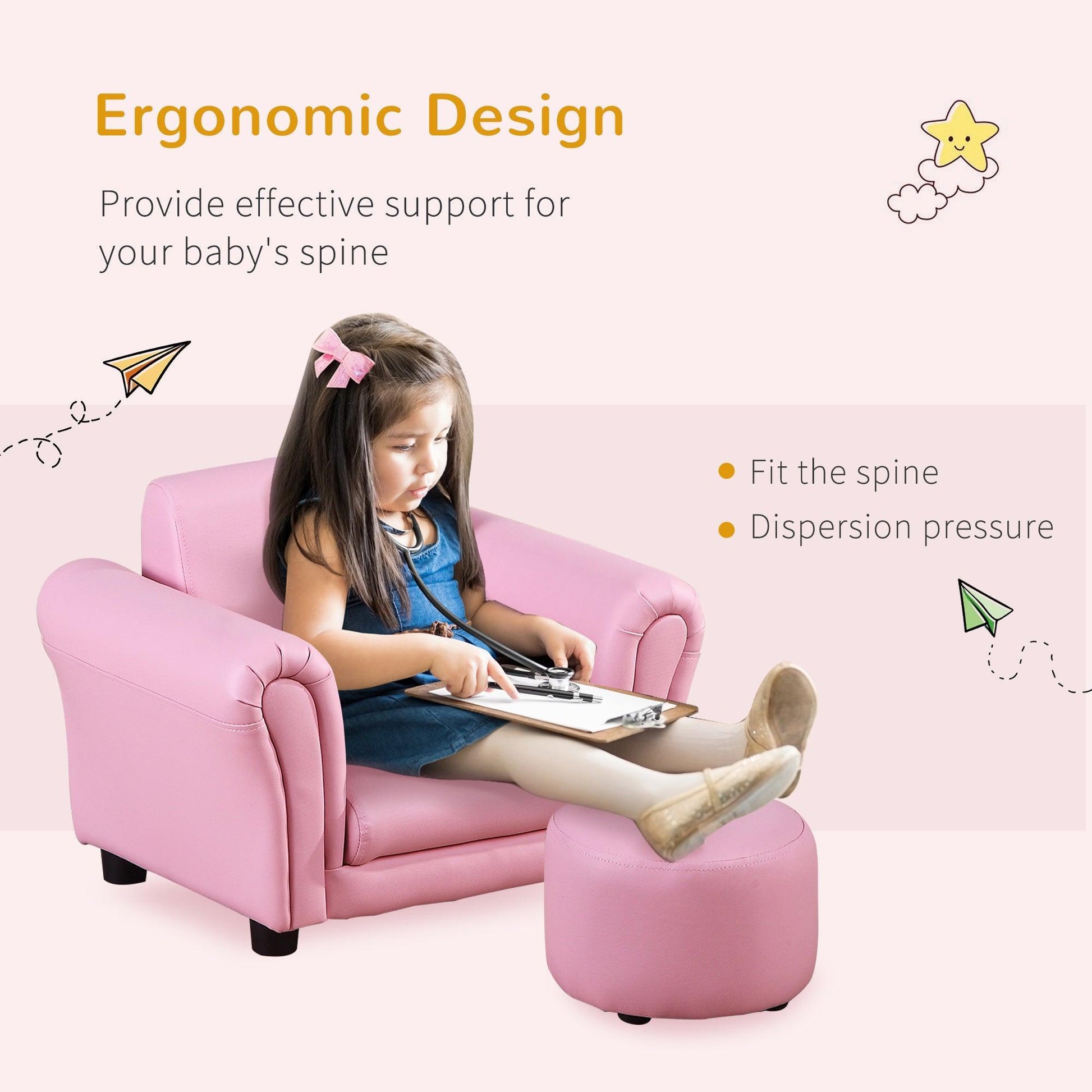 HOMCOM Toddler Seating Sofa Set with Free Footstool - Pink - ALL4U RETAILER LTD