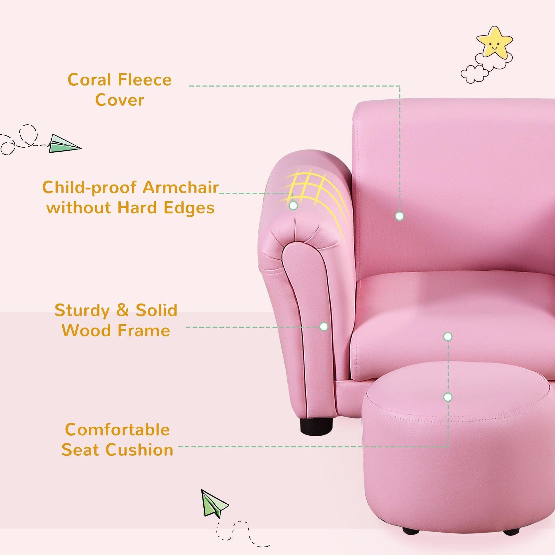 HOMCOM Toddler Seating Sofa Set with Free Footstool - Pink - ALL4U RETAILER LTD