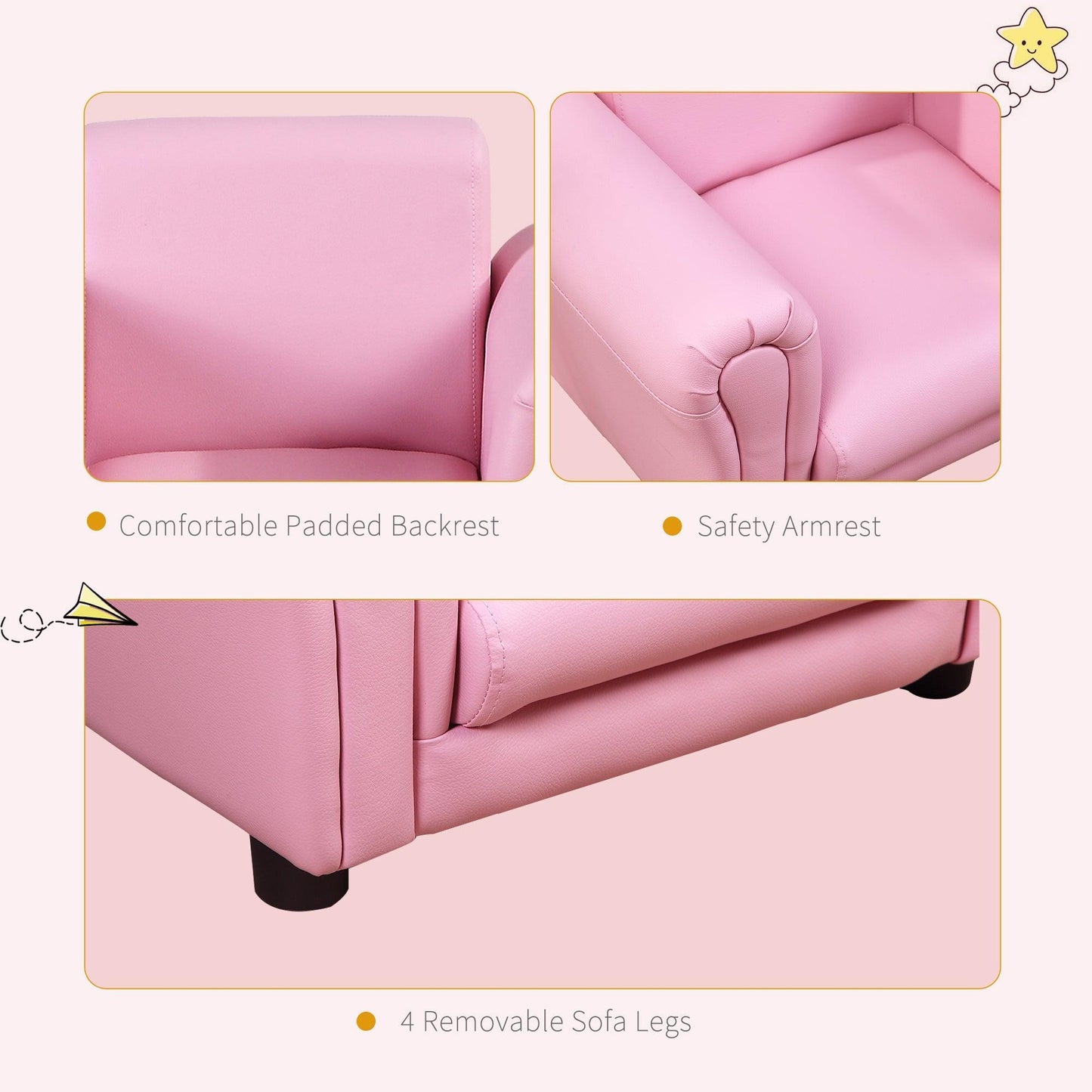 HOMCOM Toddler Seating Sofa Set with Free Footstool - Pink - ALL4U RETAILER LTD