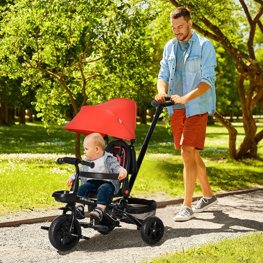 HOMCOM Toddler Tricycle - Foldable 3 Wheels Stroller, Red - ALL4U RETAILER LTD