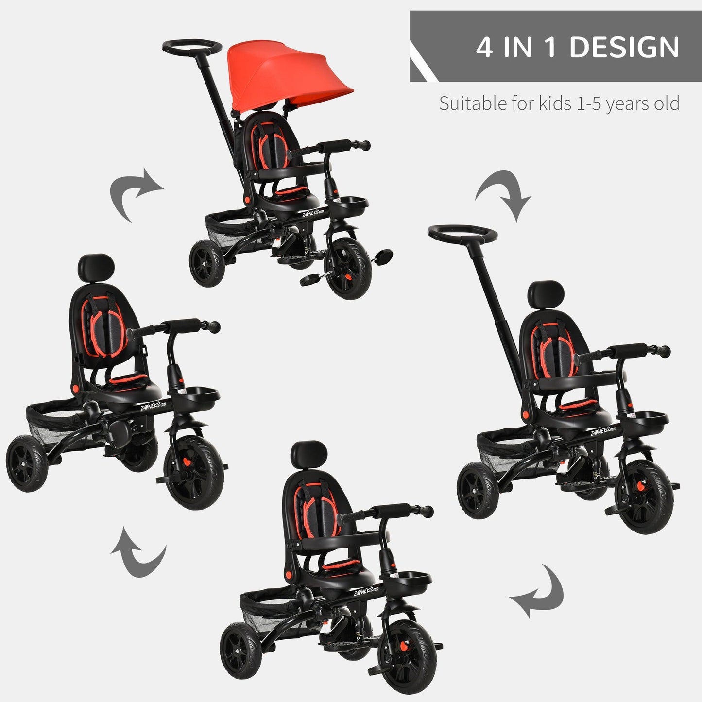 HOMCOM Toddler Tricycle - Foldable 3 Wheels Stroller, Red - ALL4U RETAILER LTD