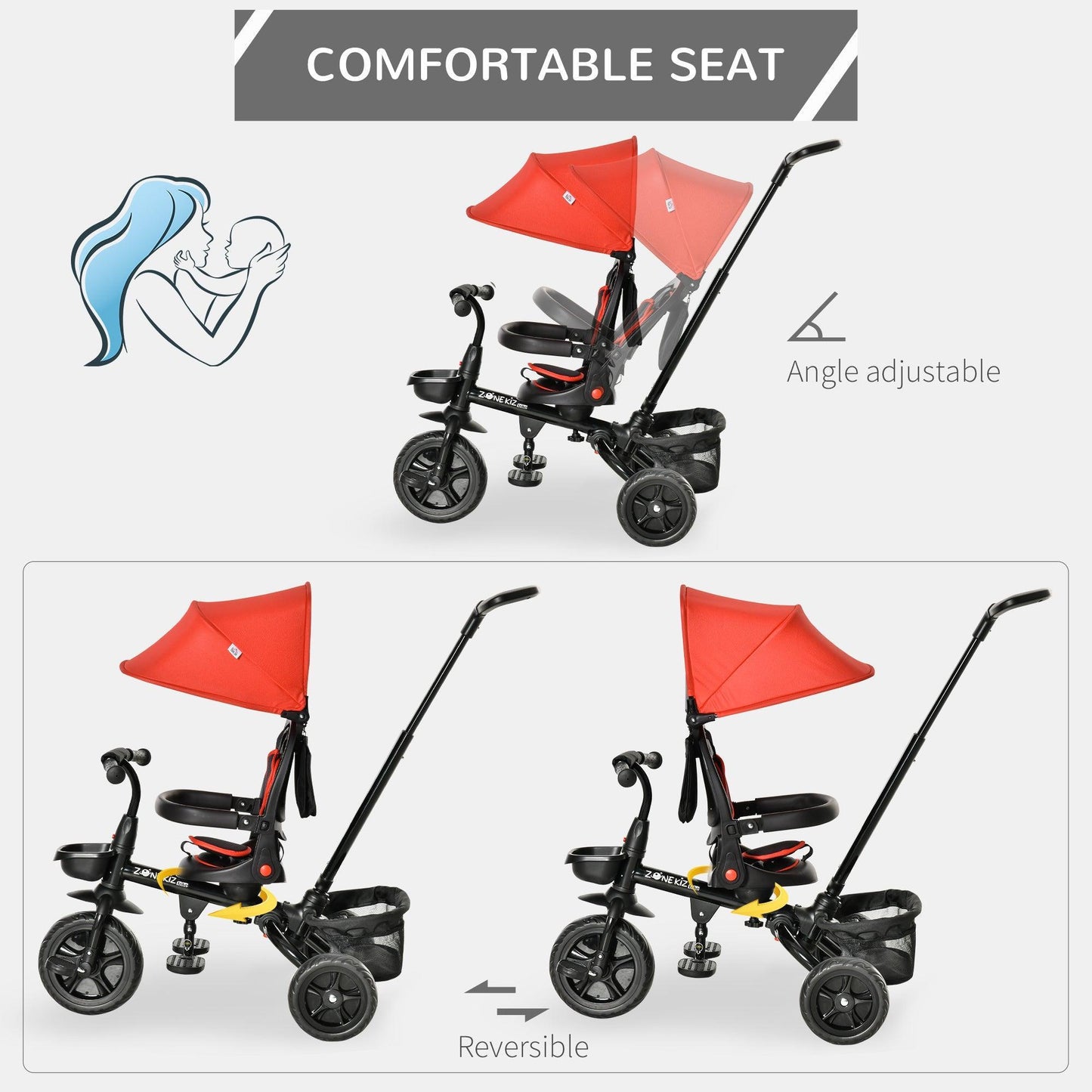 HOMCOM Toddler Tricycle - Foldable 3 Wheels Stroller, Red - ALL4U RETAILER LTD