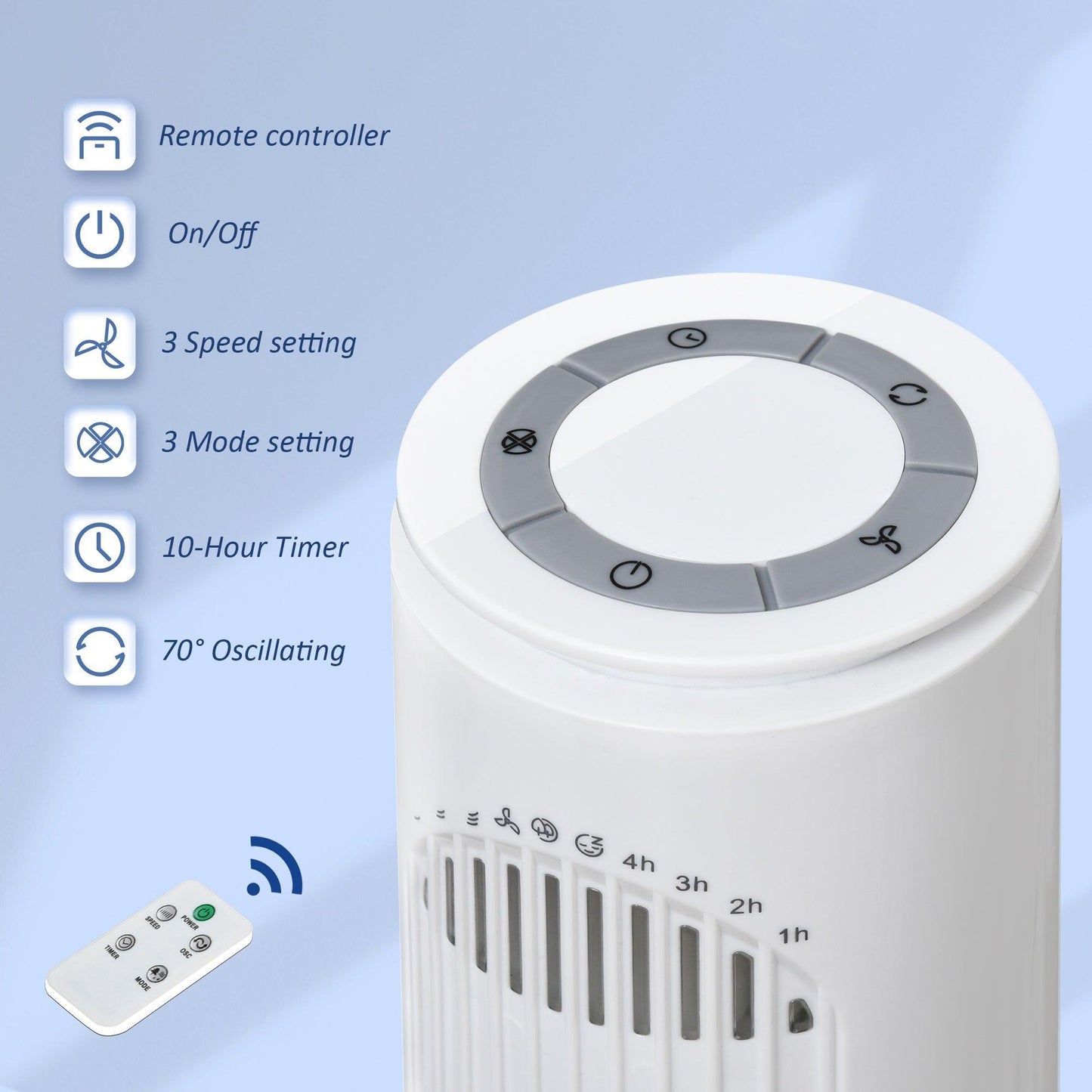 HOMCOM Tower Fan - 10h Timer, 3 Speed, Remote, White - ALL4U RETAILER LTD