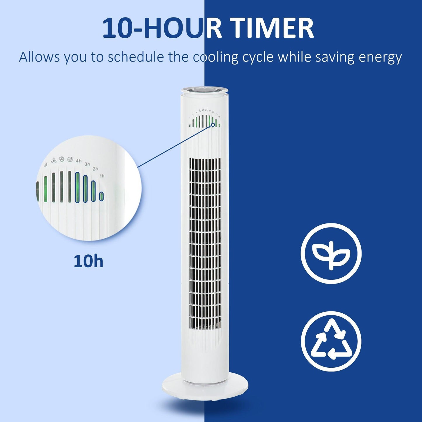 HOMCOM Tower Fan - 10h Timer, 3 Speed, Remote, White - ALL4U RETAILER LTD