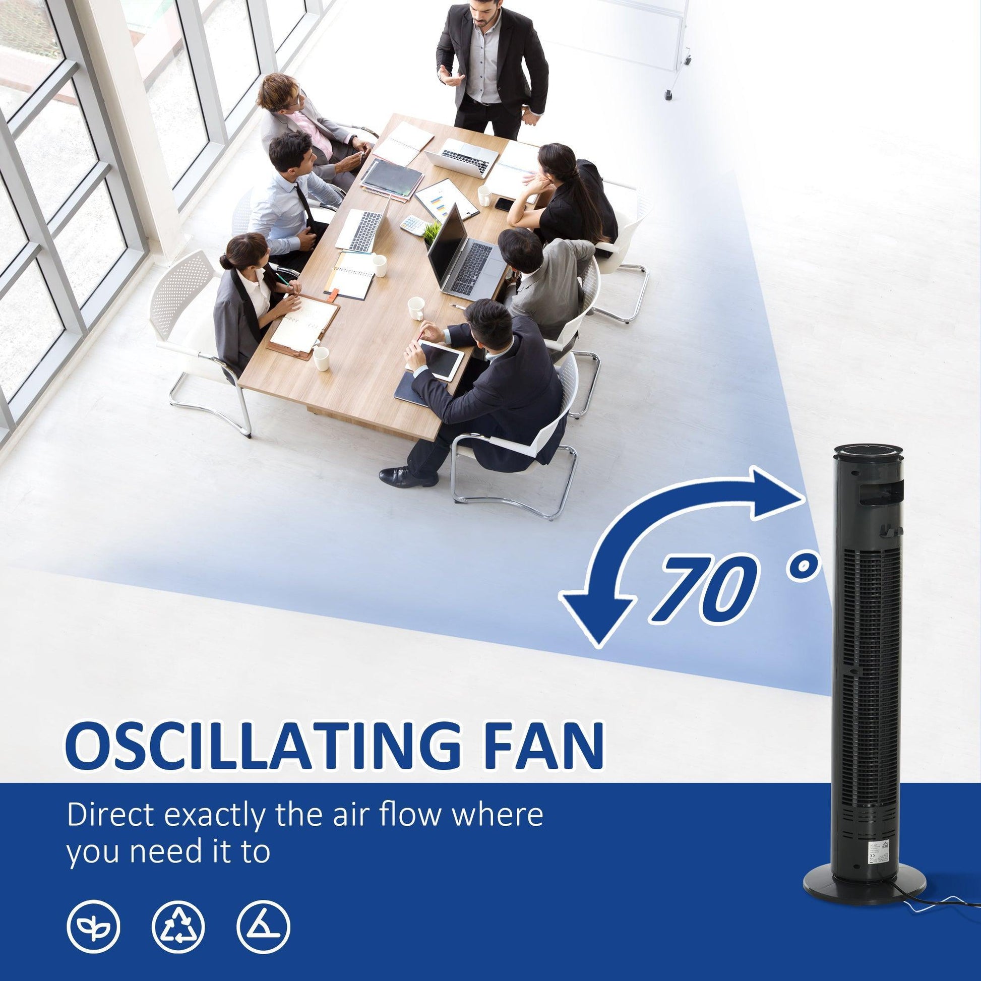 HOMCOM Tower Fan: 3 Speed 3 Mode, 10h Timer, 70° Oscillation - ALL4U RETAILER LTD