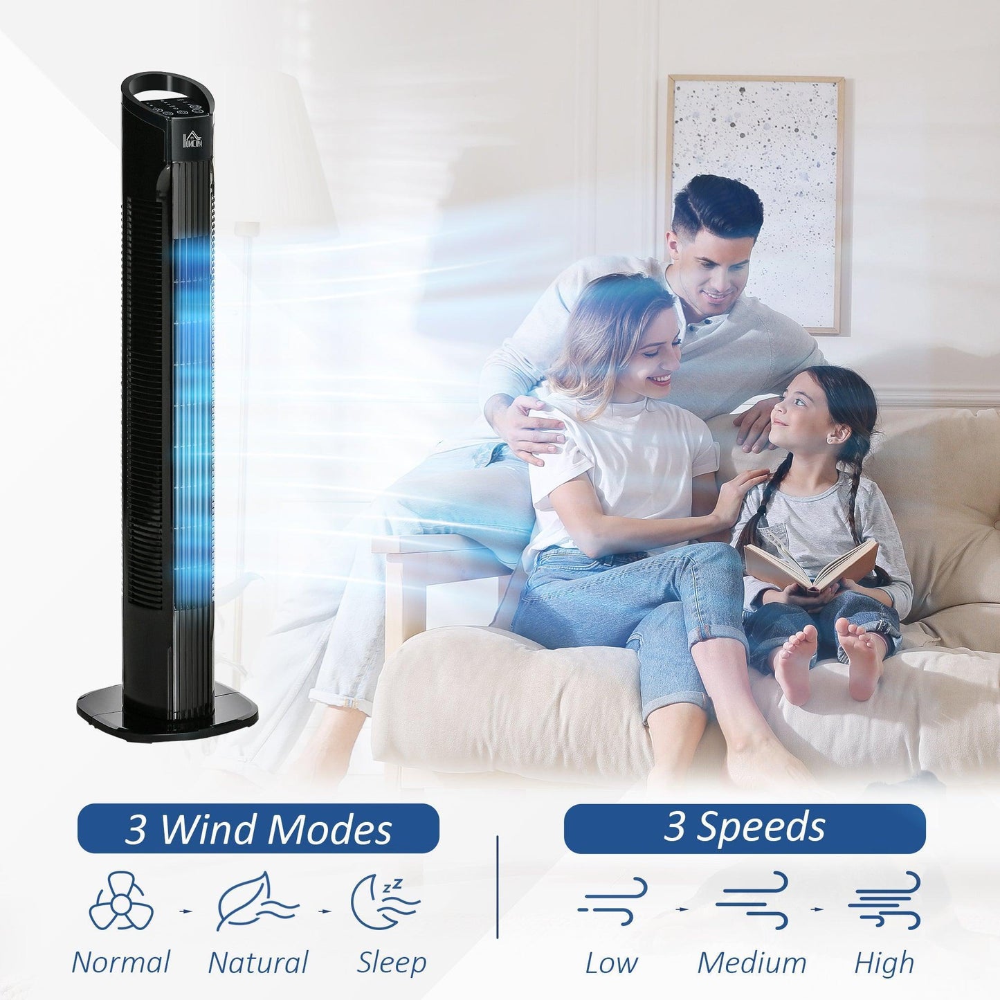 HOMCOM Tower Fan: 7.5hr Timer, 3 Speeds, 70° Oscillation - ALL4U RETAILER LTD