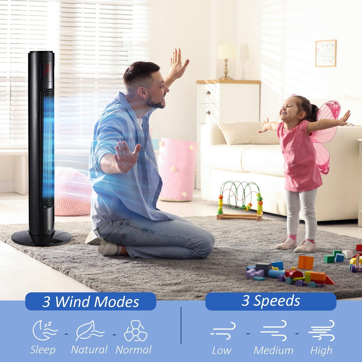 HOMCOM Tower Fan: Remote Control, 3 Speeds - ALL4U RETAILER LTD