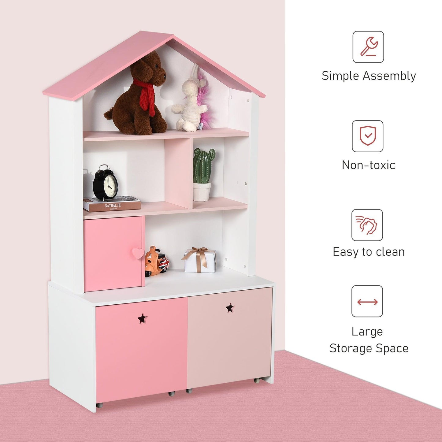 HOMCOM Toy Organiser Cabinet: Pink Chest - ALL4U RETAILER LTD