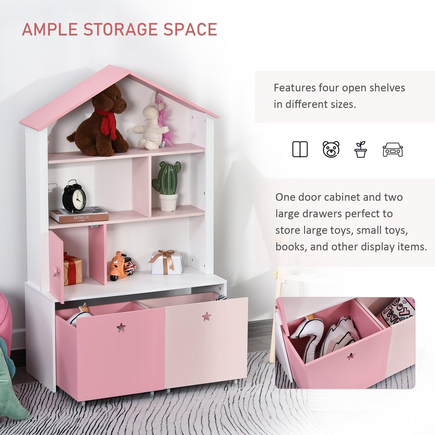 HOMCOM Toy Organiser Cabinet: Pink Chest - ALL4U RETAILER LTD