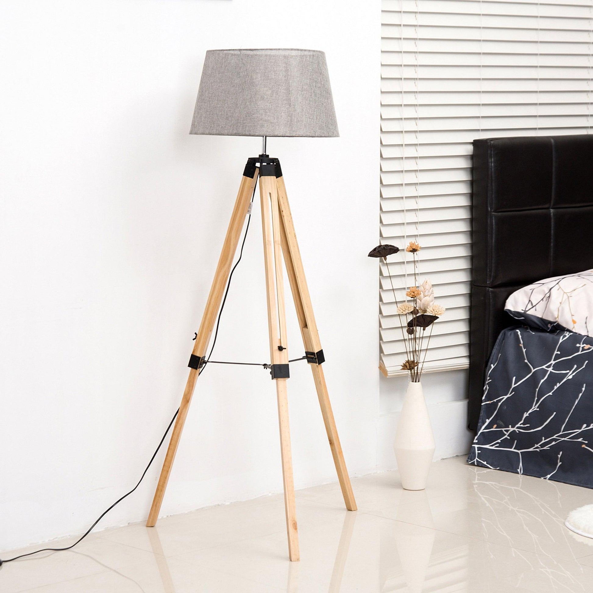 HOMCOM Grey Tripod Floor Lamp - ALL4U RETAILER LTD