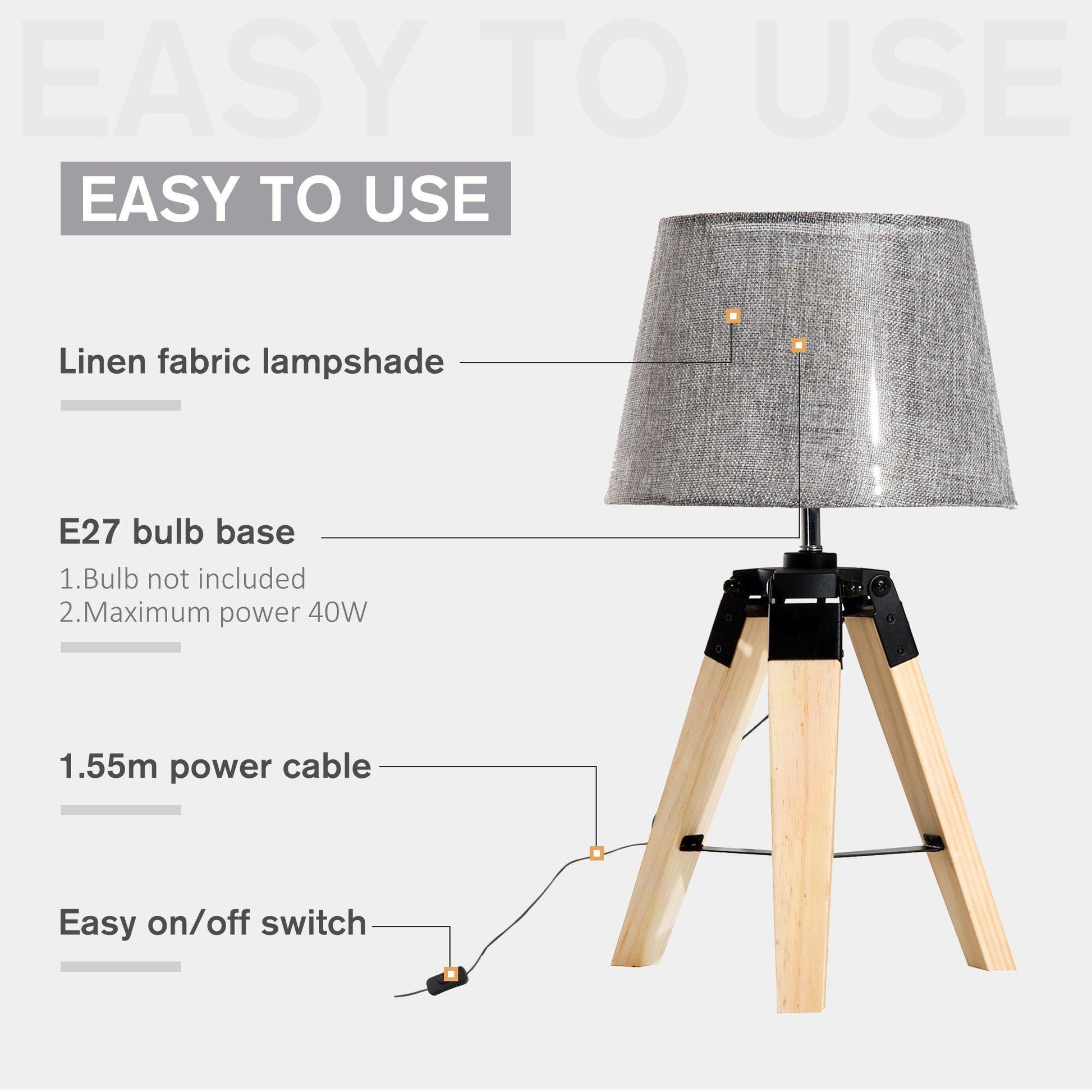 HOMCOM Tripod Table Lamp - Grey Shade - ALL4U RETAILER LTD