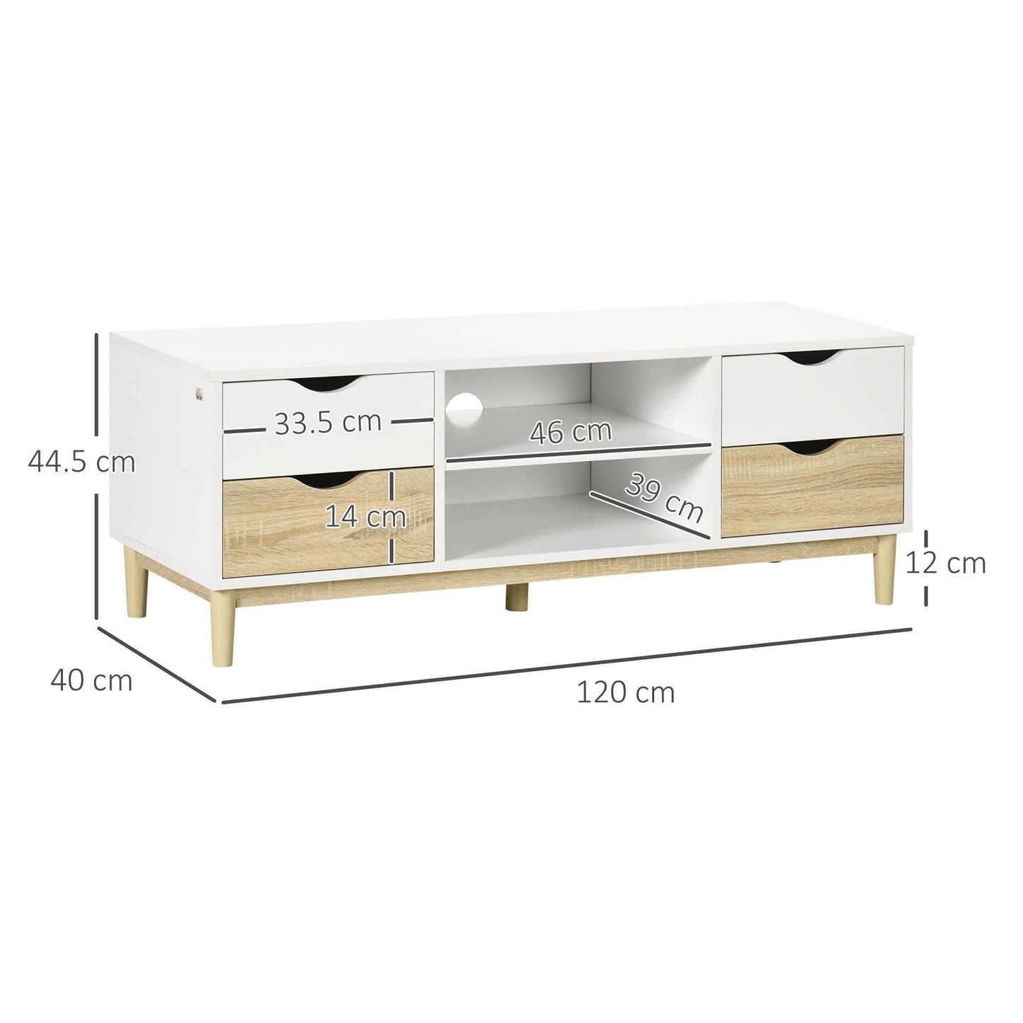 HOMCOM TV Stand: Sleek, Spacious, White/Natural (55) - ALL4U RETAILER LTD