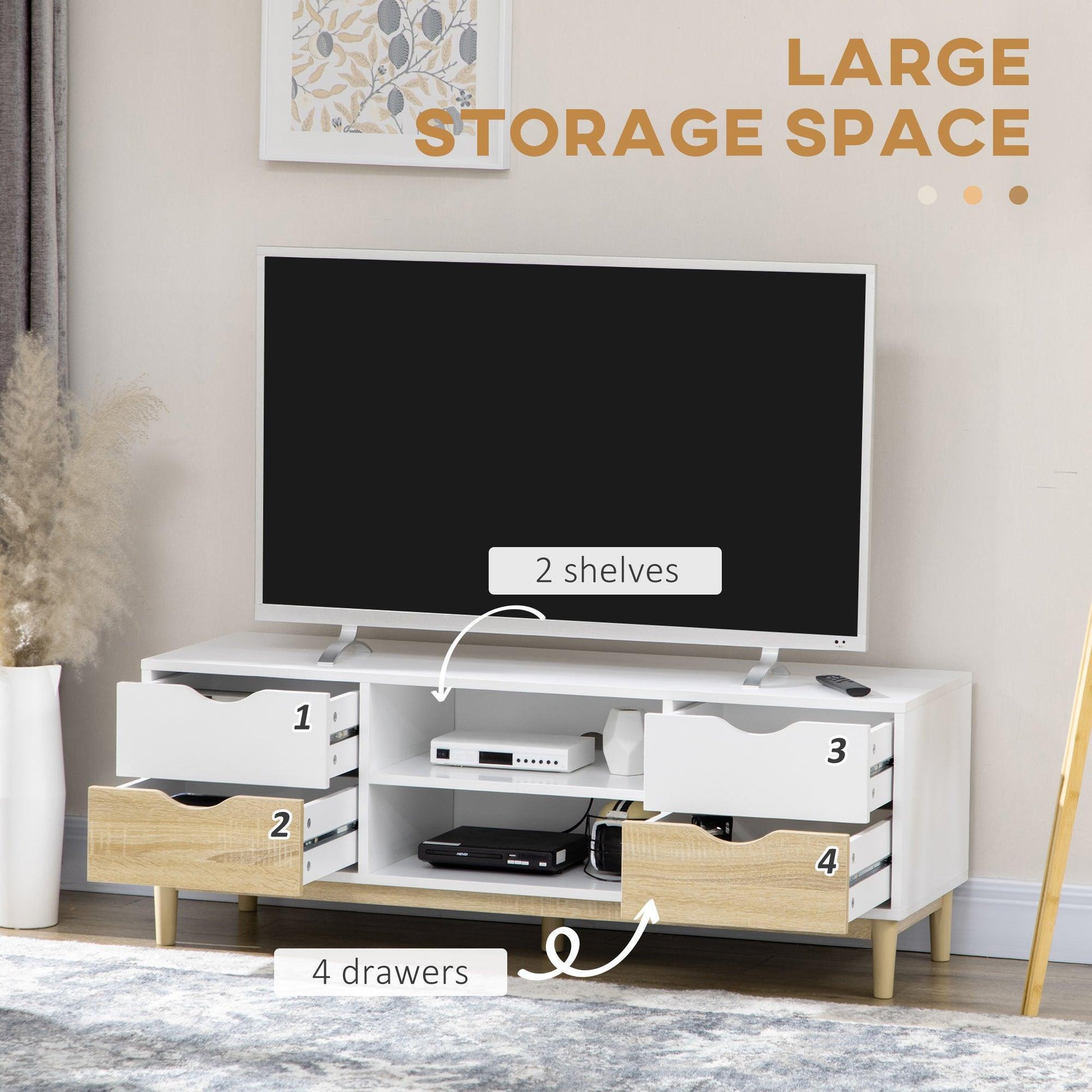 HOMCOM TV Stand: Sleek, Spacious, White/Natural (55) - ALL4U RETAILER LTD