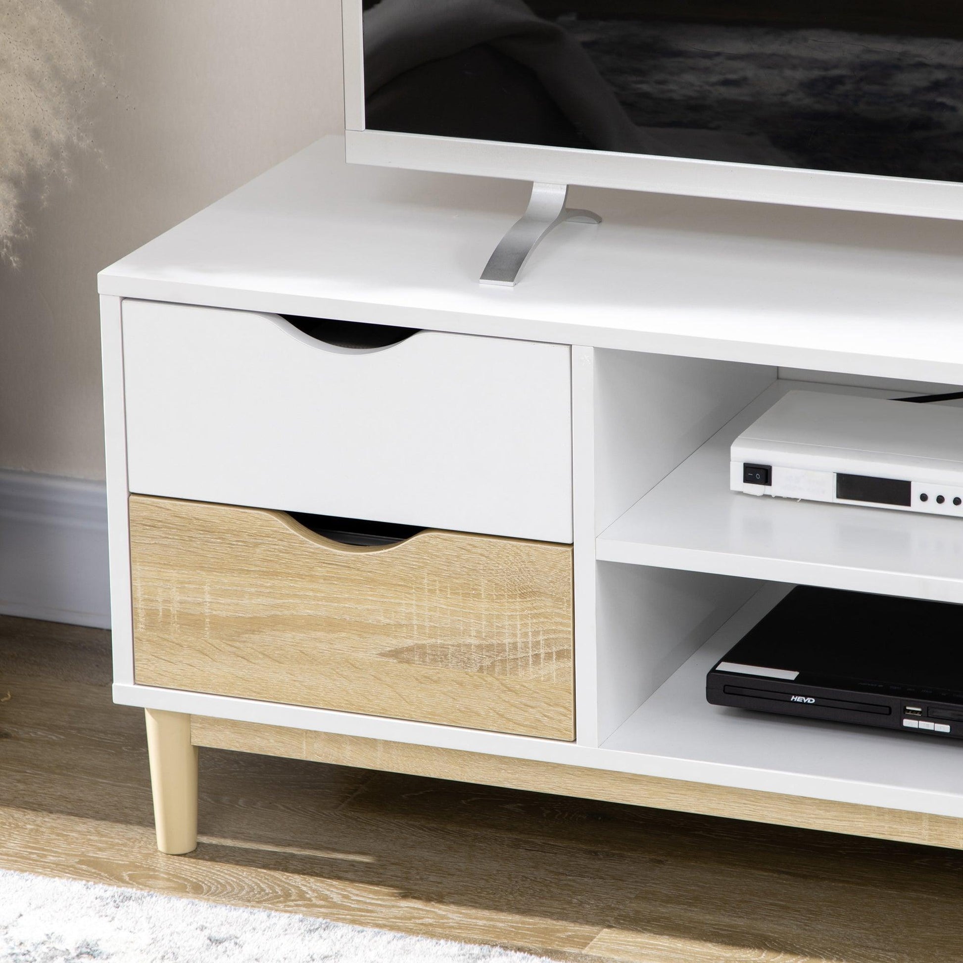 HOMCOM TV Stand: Sleek, Spacious, White/Natural (55) - ALL4U RETAILER LTD