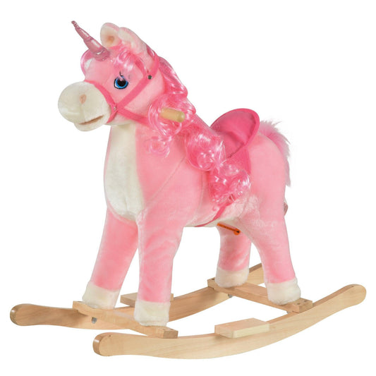 HOMCOM Unicorn Plush Kids Ride-On | Pink | Sounds - ALL4U RETAILER LTD
