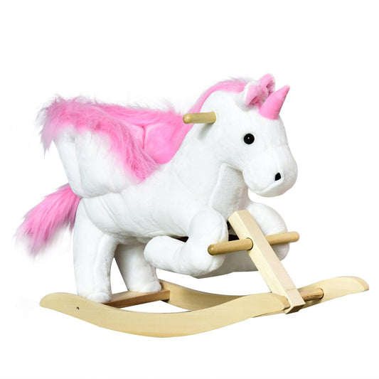 HOMCOM Unicorn Rocking Horse Plush Toy for Kids - Musical - ALL4U RETAILER LTD