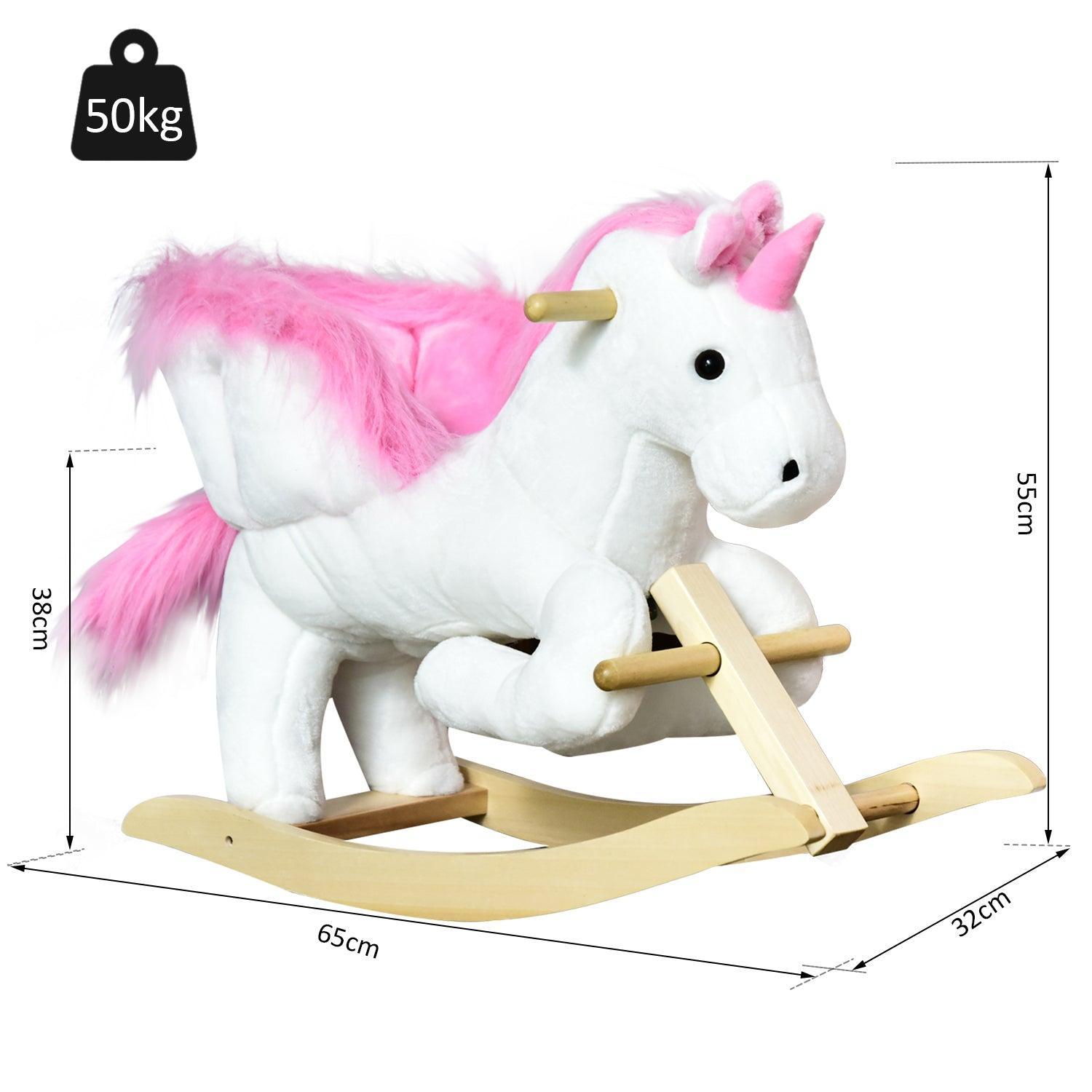 HOMCOM Unicorn Rocking Horse Plush Toy for Kids - Musical - ALL4U RETAILER LTD