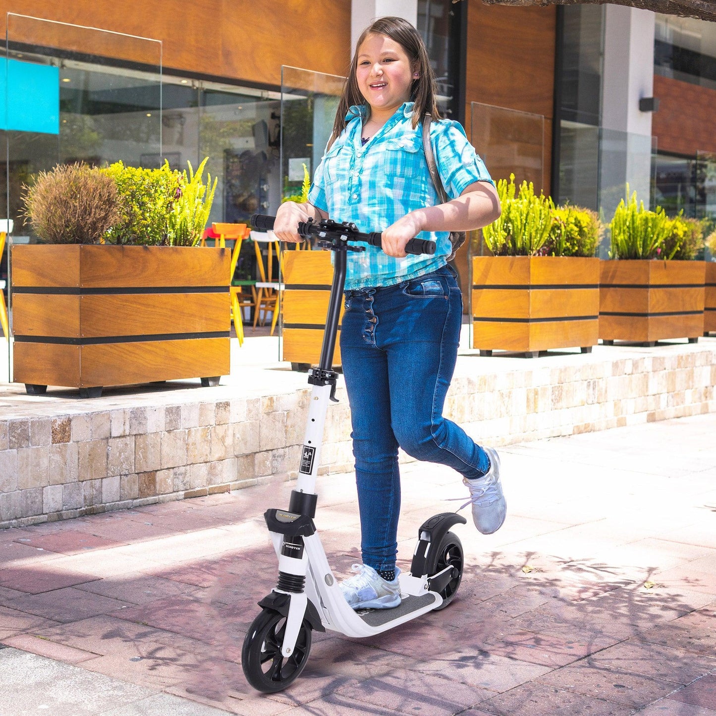 HOMCOM Urban Scooter: Adjustable Height & Shock Absorption, White - ALL4U RETAILER LTD